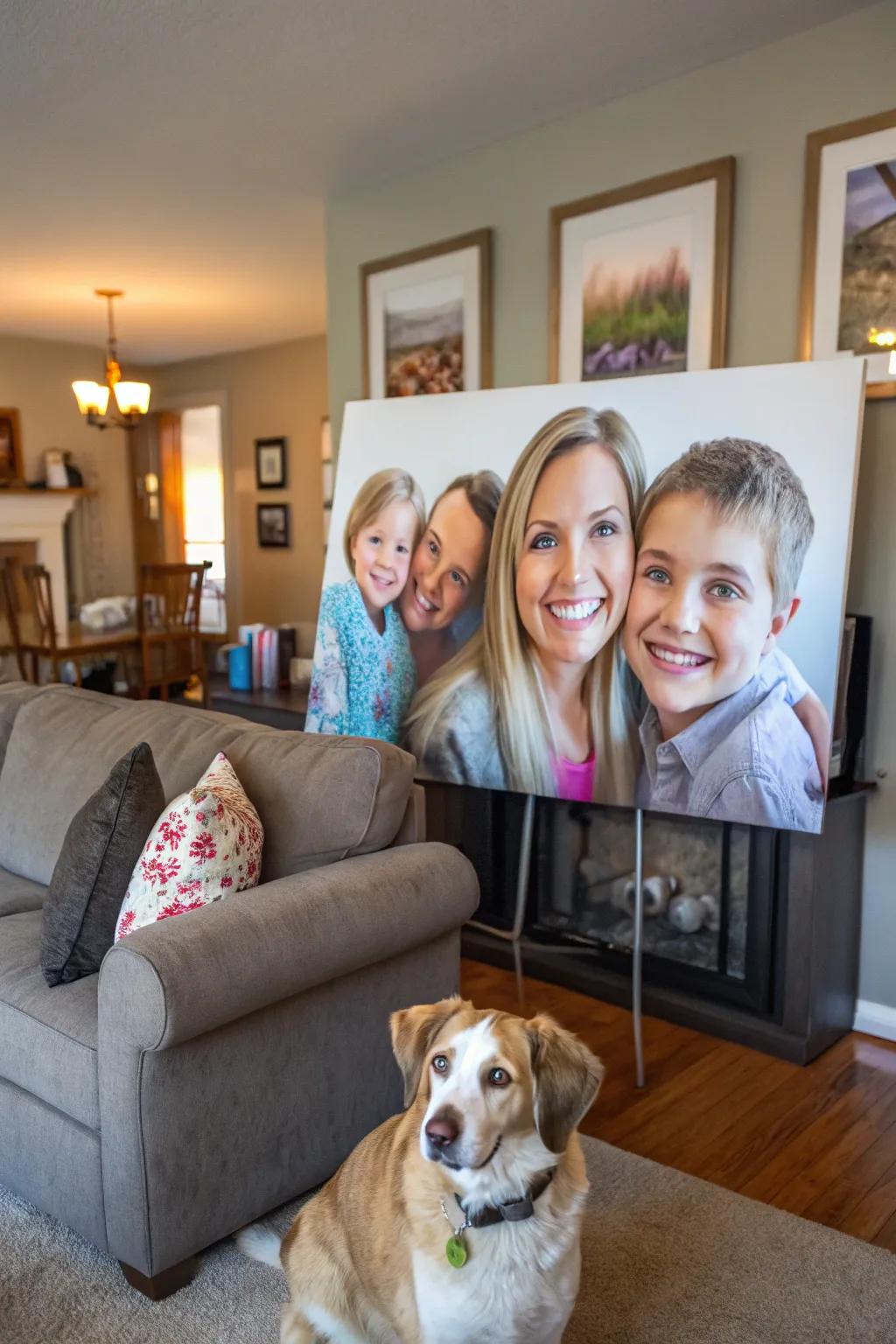 Custom portraits in a family living room