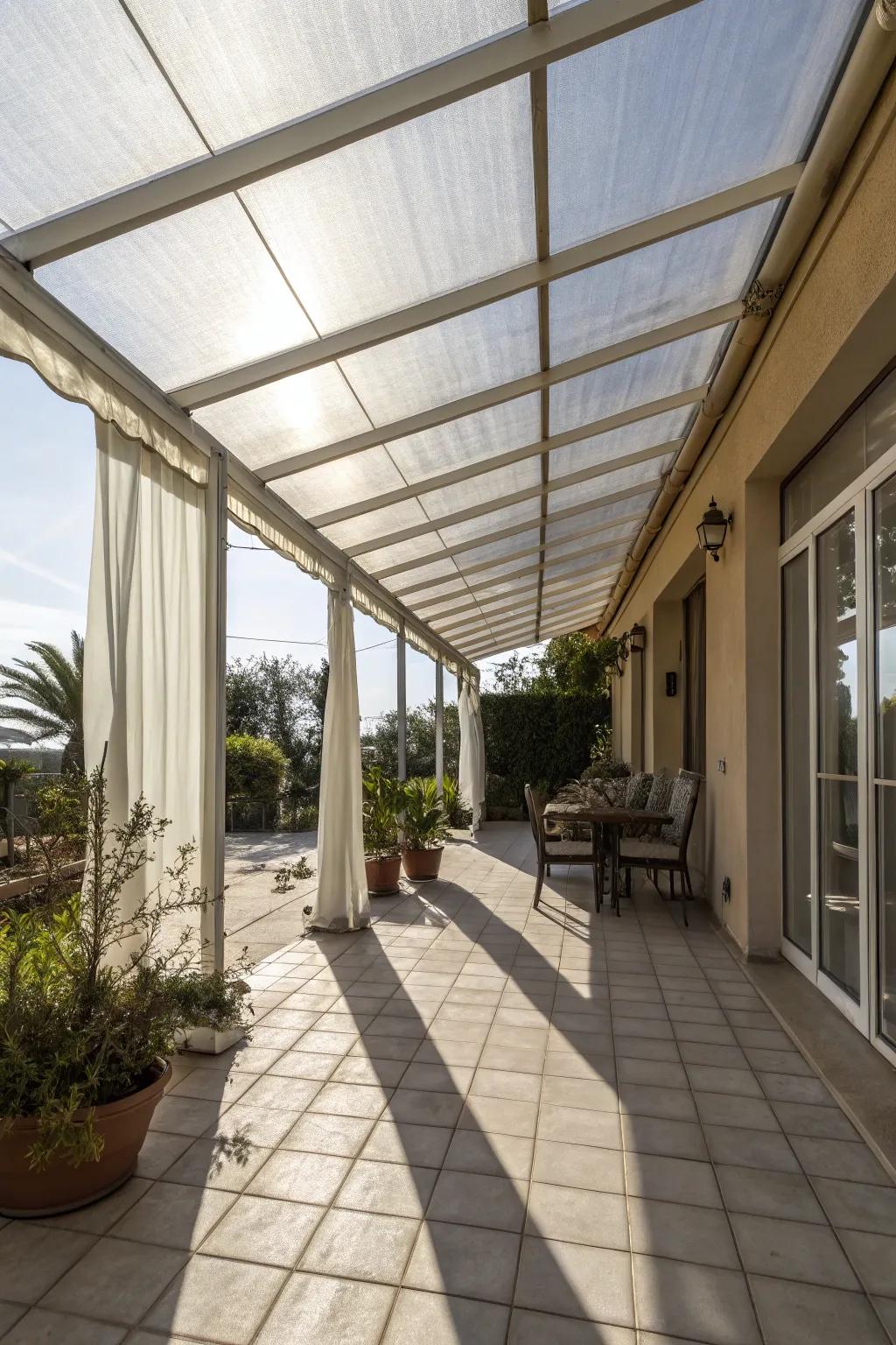 Transparent panels offer a unique view of the sky.