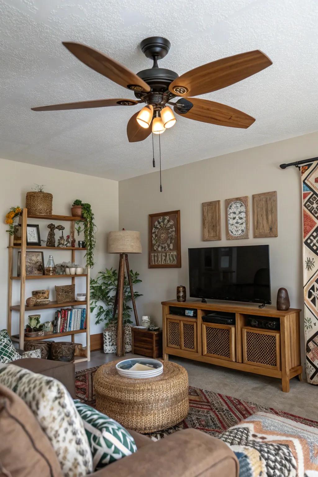 Add interest with a fan featuring mixed materials.