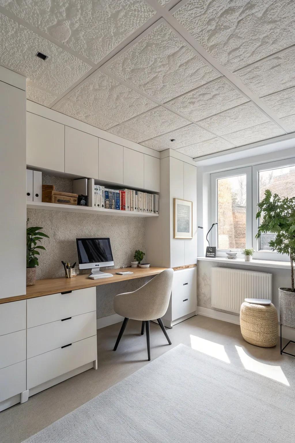 Embrace minimalism with the sleek and smooth ceiling texture.