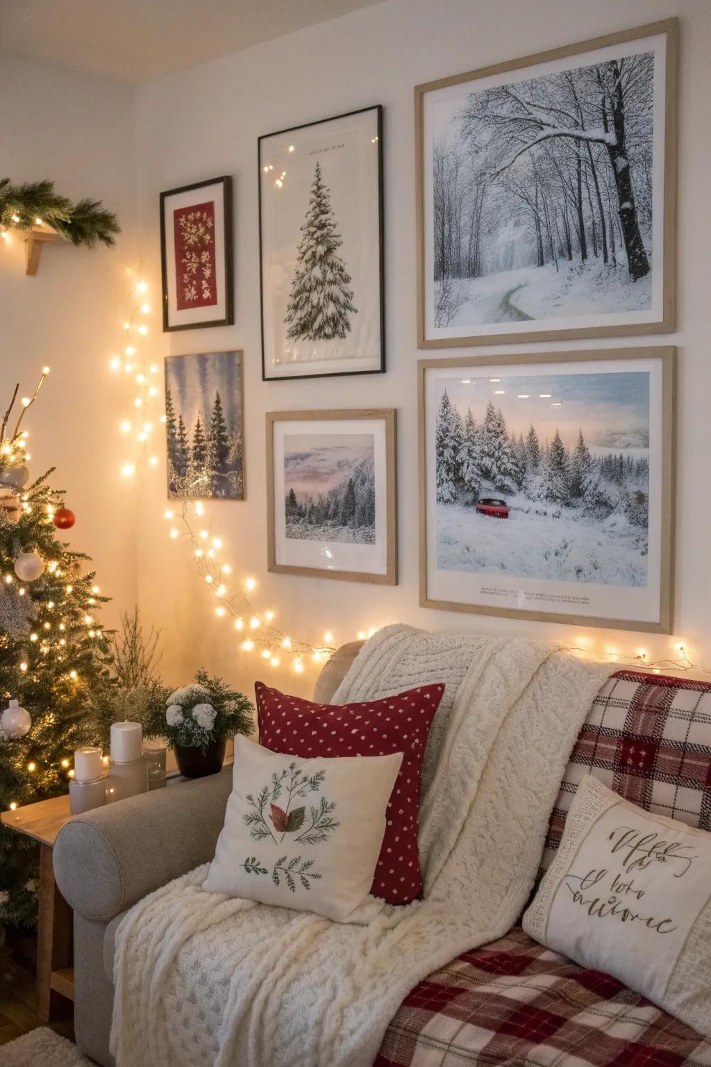 Seasonal mural artistry establishing the holiday mood.