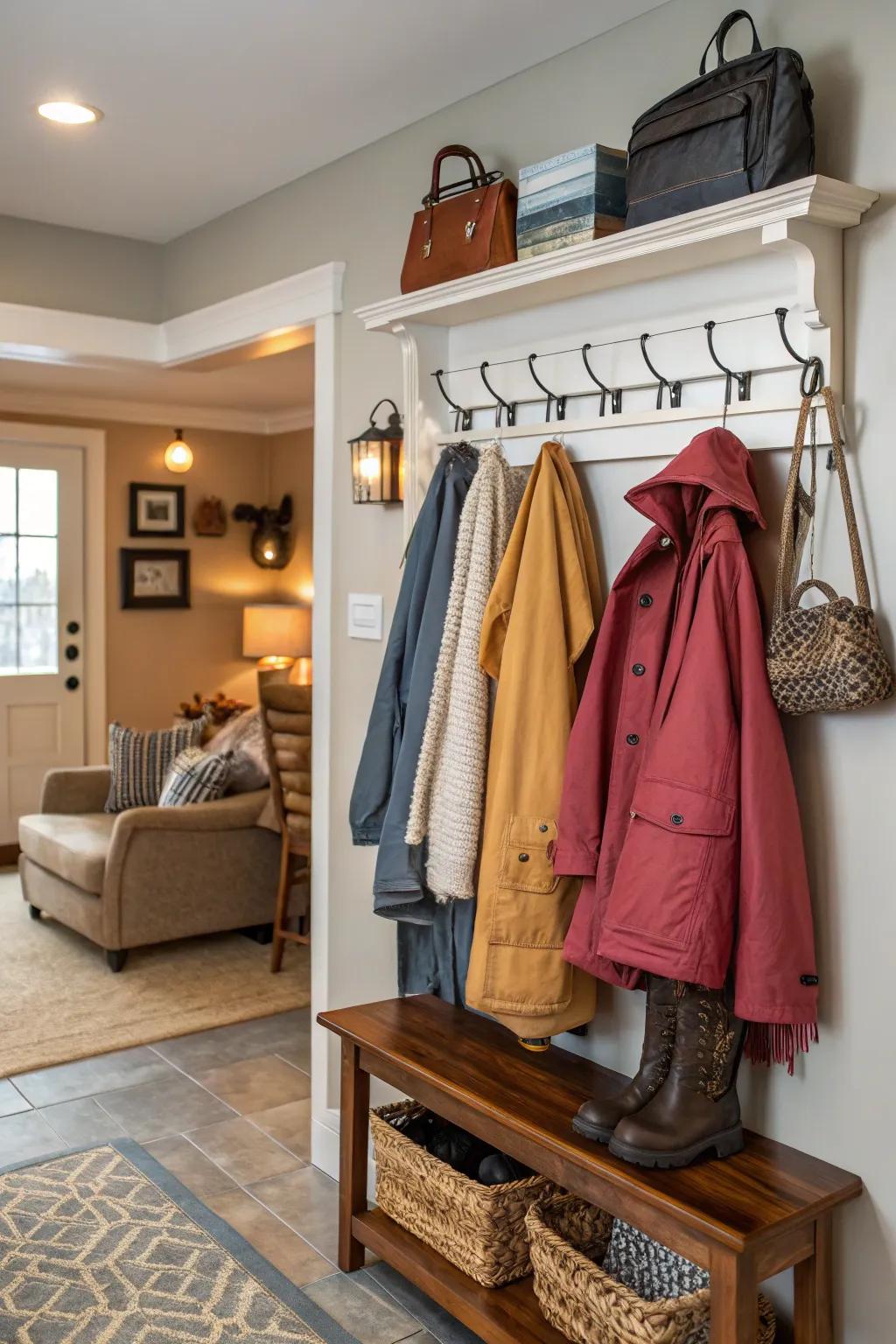 A blend of storage solutions creating a personal and functional space.