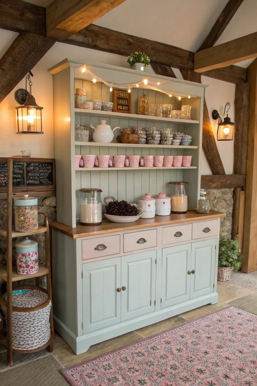 A cozy cottage feel that creates a warm and inviting coffee space.