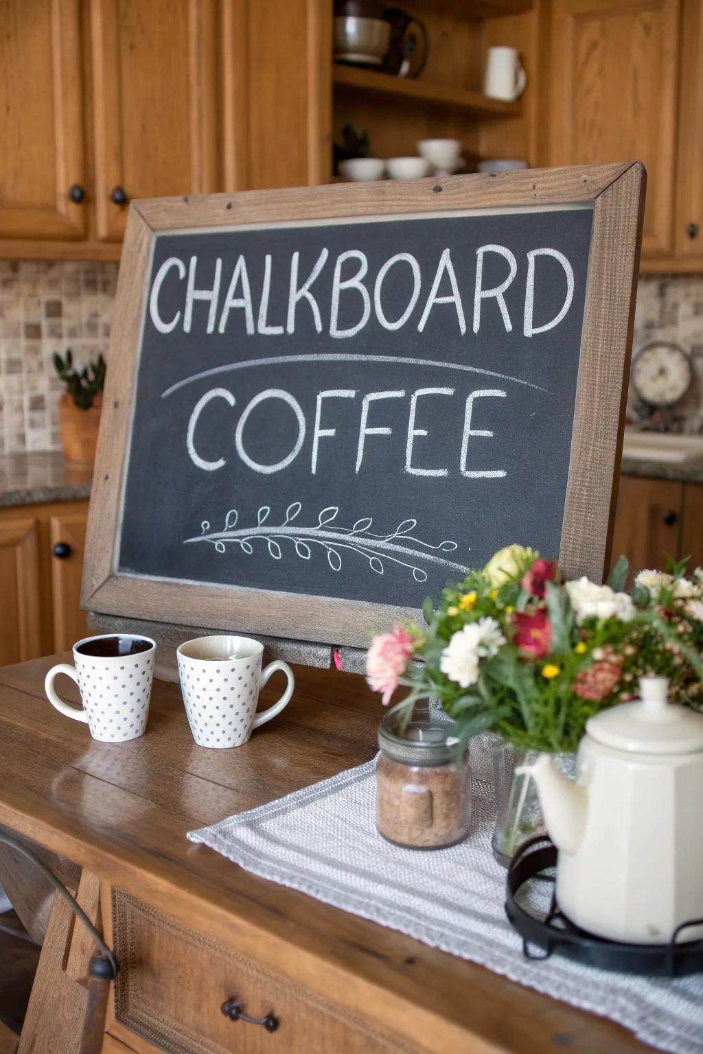 Introduce a personal element with a customizable coffee sign.