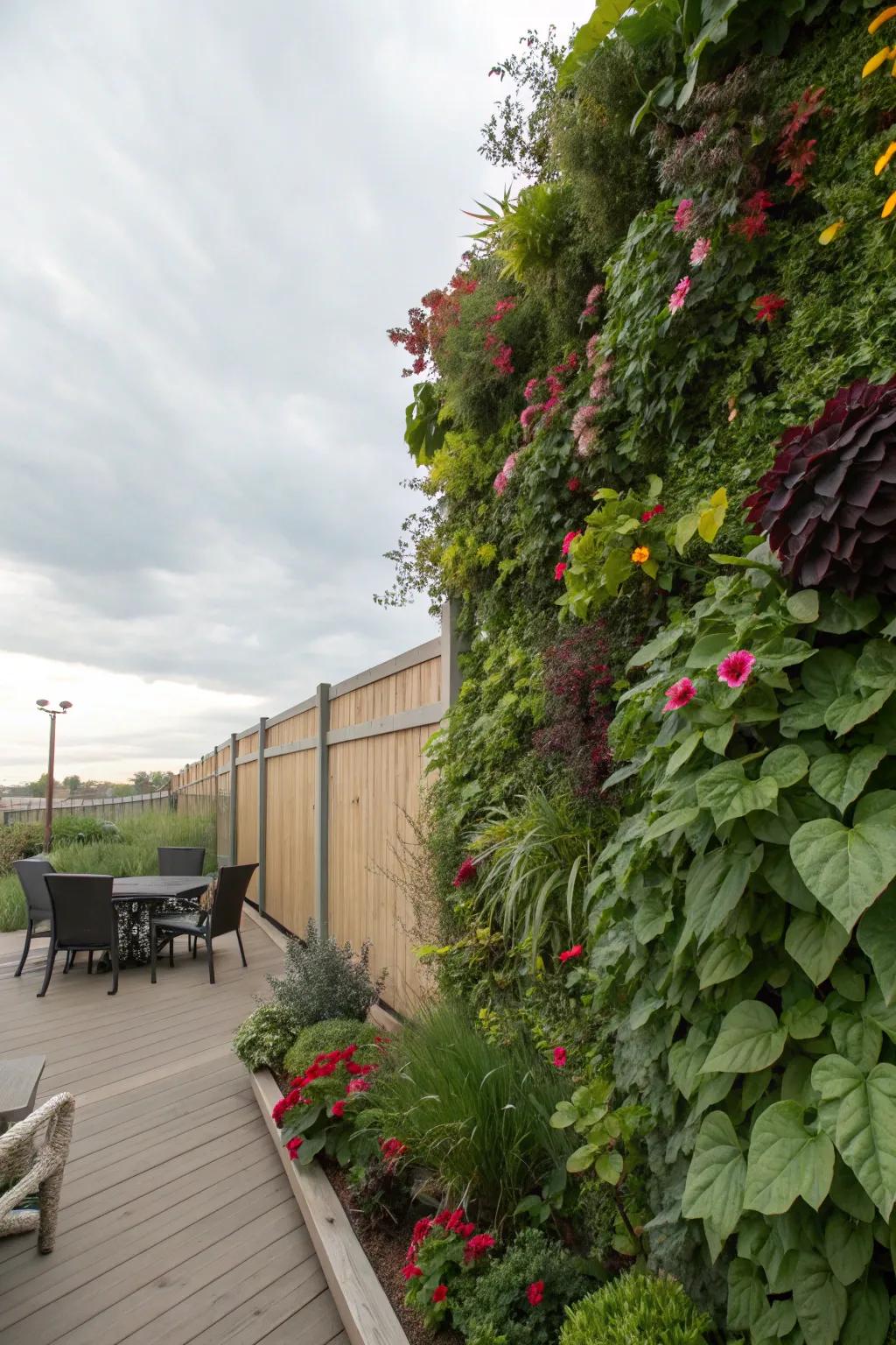 Vertical gardens maximize area and add visual interest.