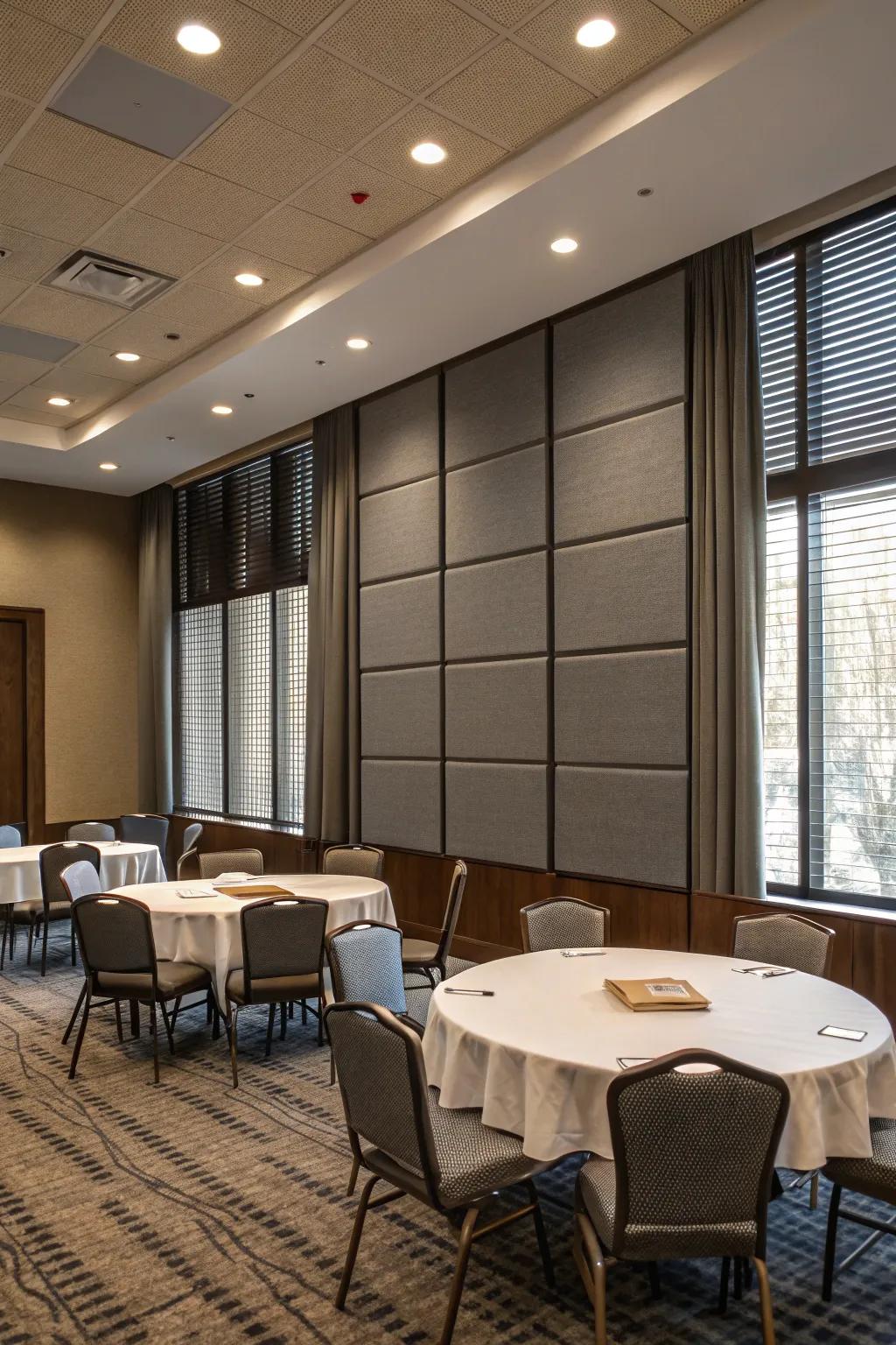 Acoustic panels ensure a quiet, focused meeting atmosphere.
