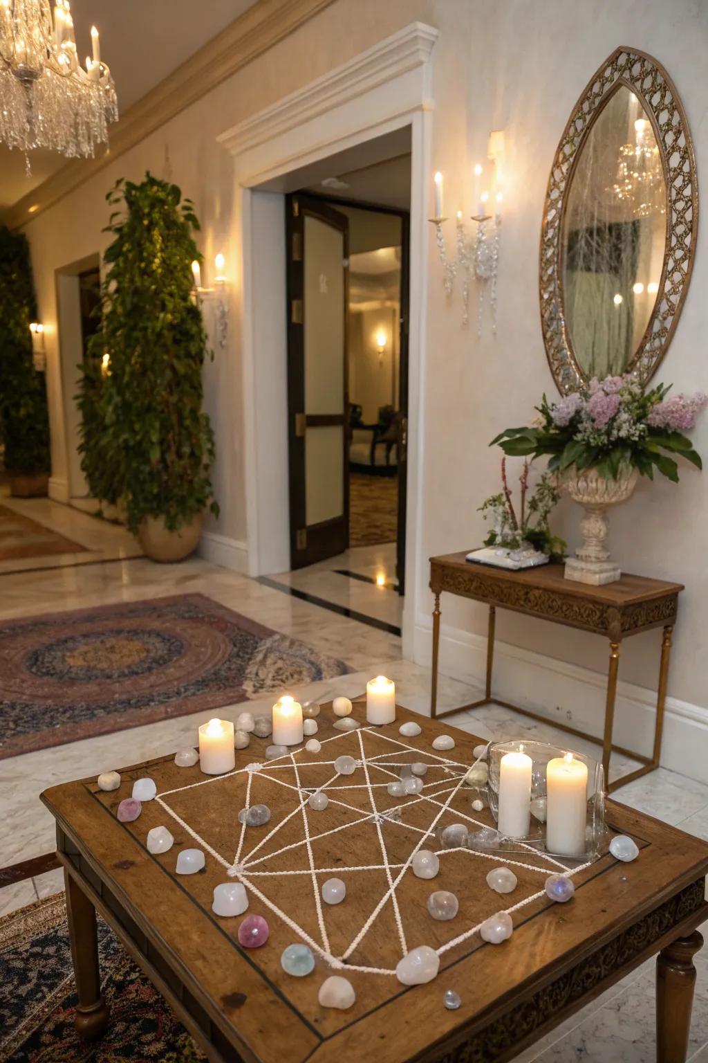 Crystal arrays at entryways can deliver protection and invite positive energy.