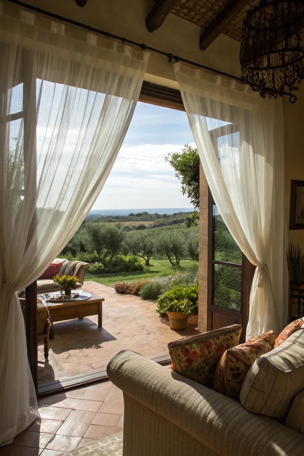 Subtle light coverings beautifully frame external vistas.