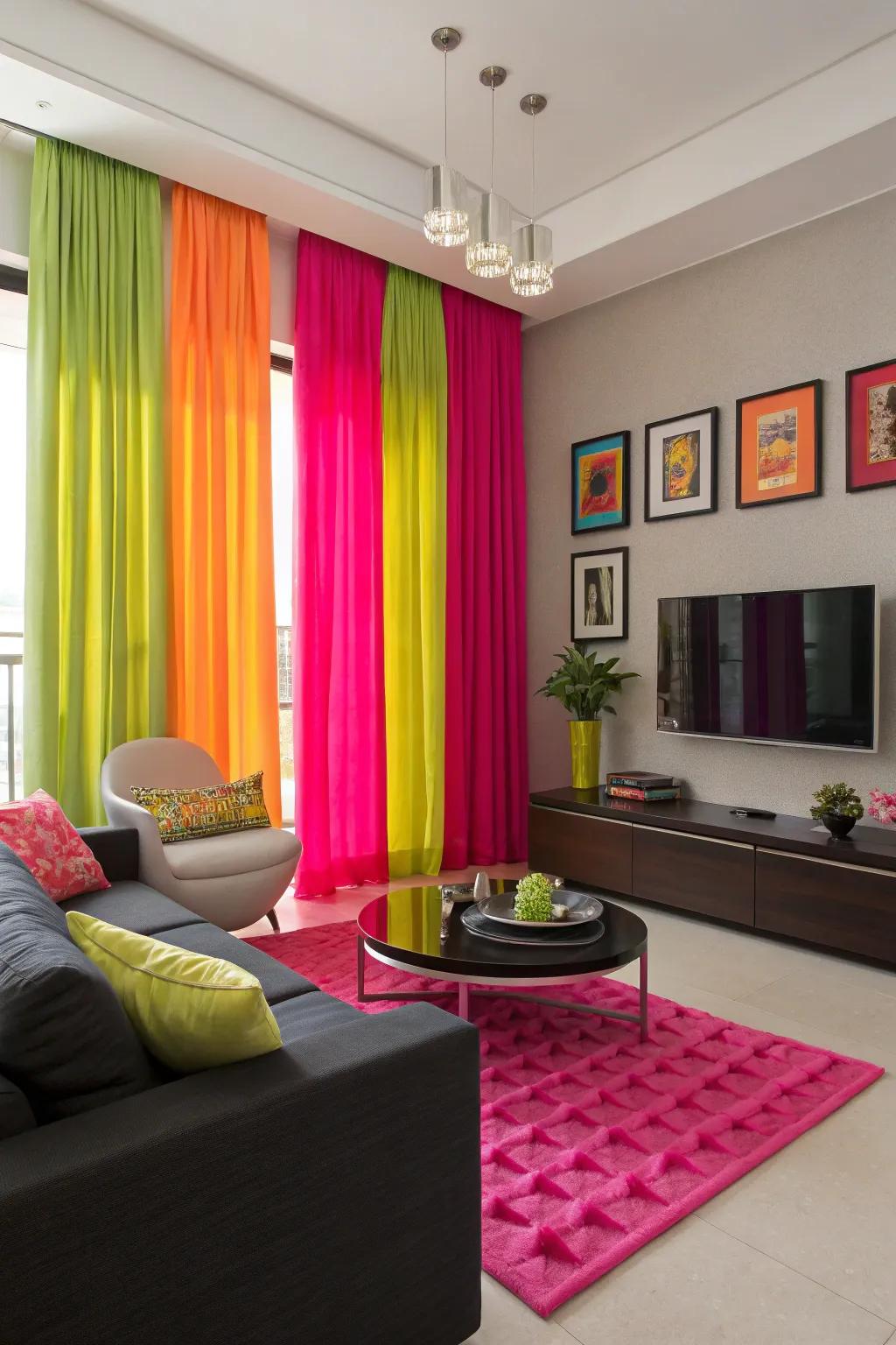 Neon window coverings inject a burst of energy and fun.