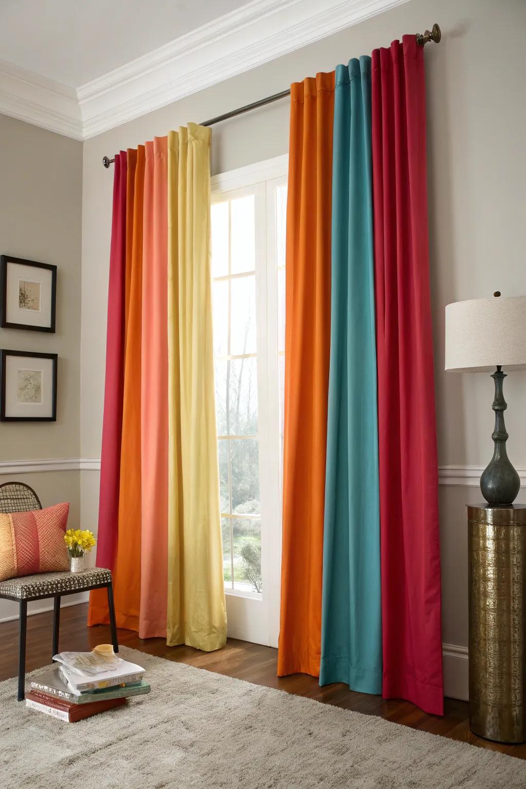 Strong color blocks in drapes make a striking impact.