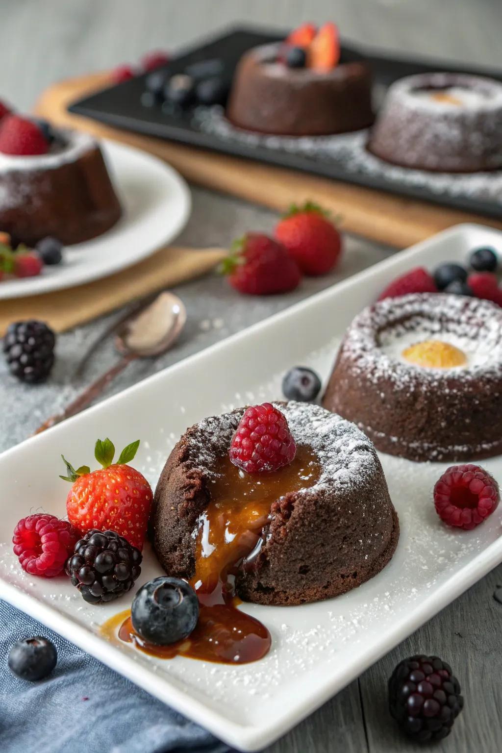 Molten chocolate cake, a great way to end a December dinner.