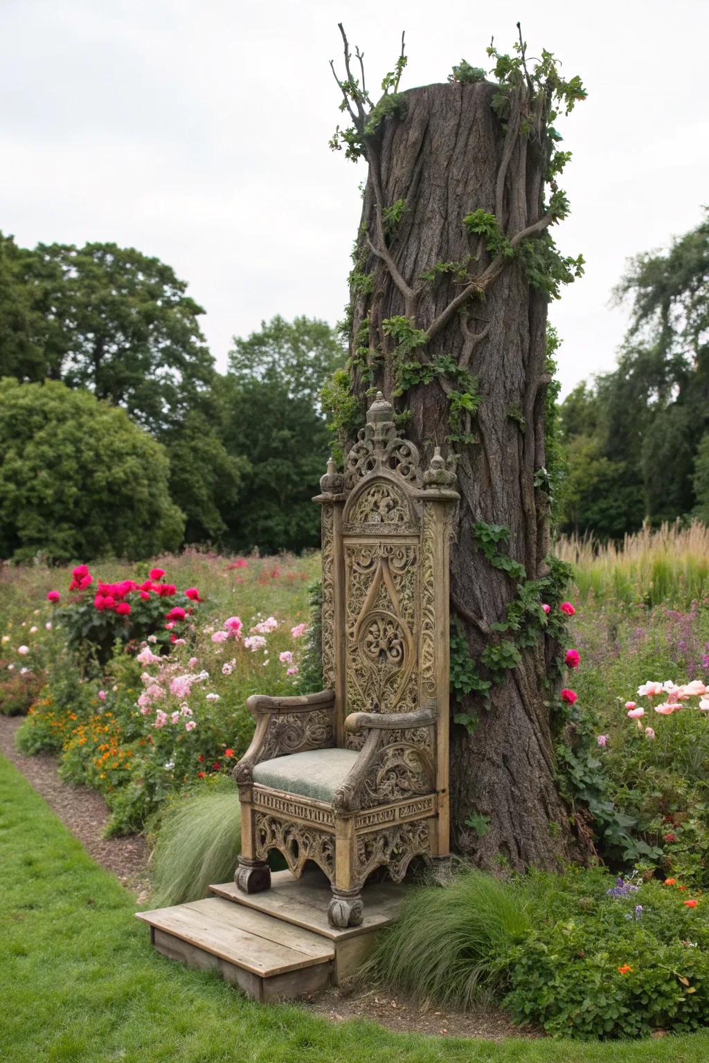 Feel like royalty with a tree stump garden throne.