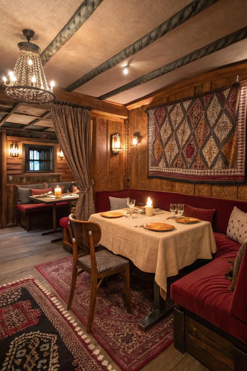 A den-like dining area offers a cozy space.