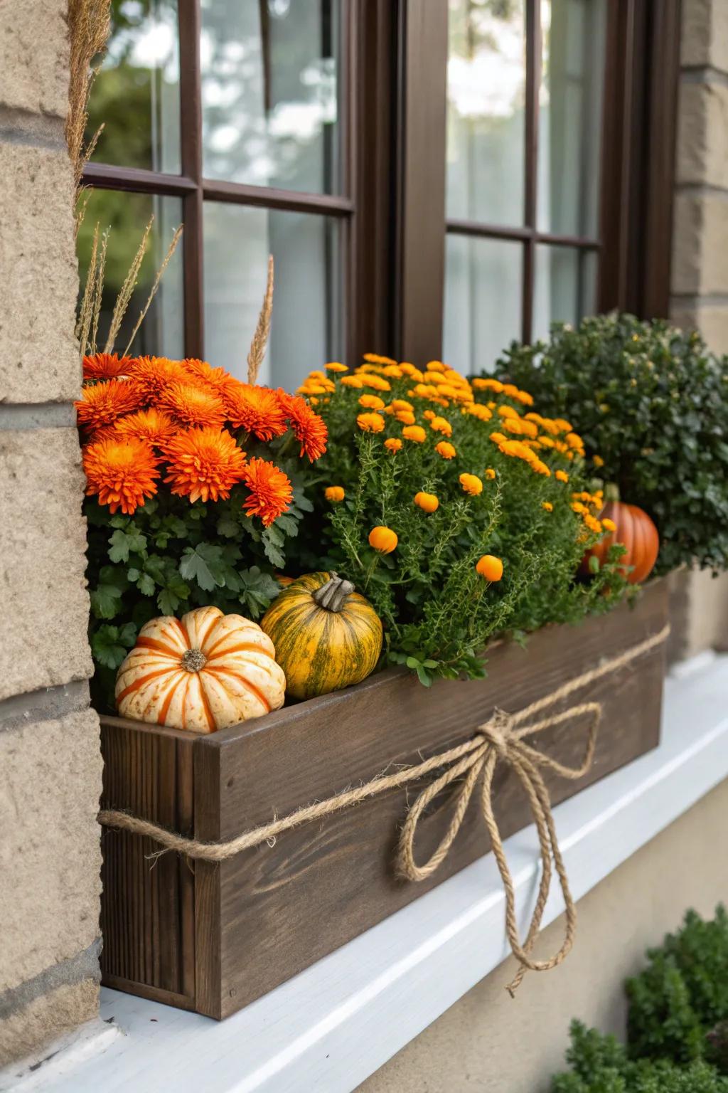 Twine adds rustic charm to window boxes.