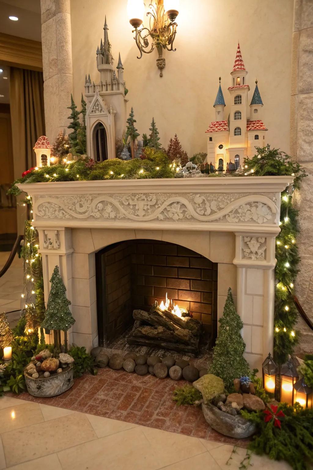 Incorporate playfulness using a fairy-tale décor inside your fireplace.