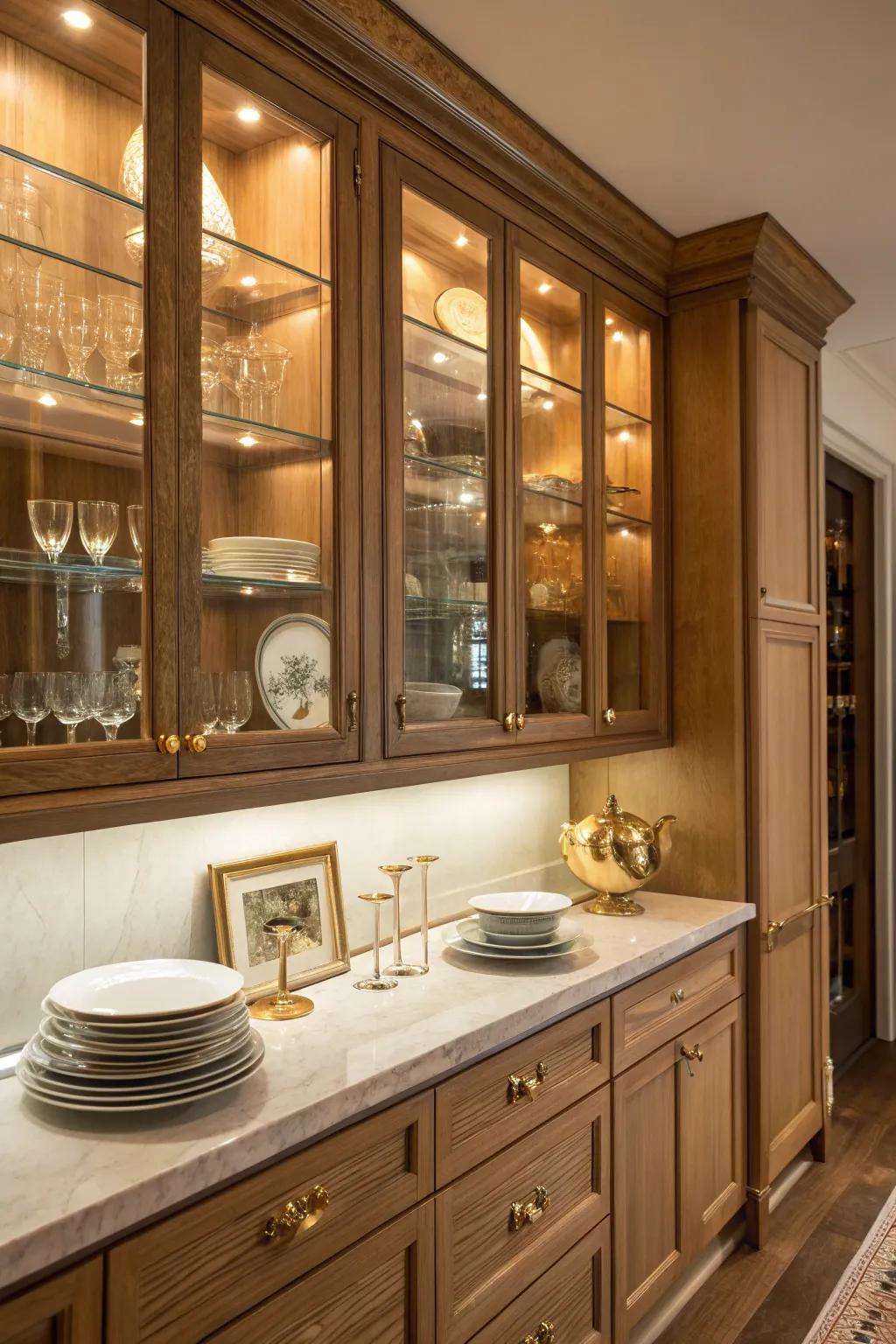 Incorporate elegance and openness with stunning glass-fronted cabinets.