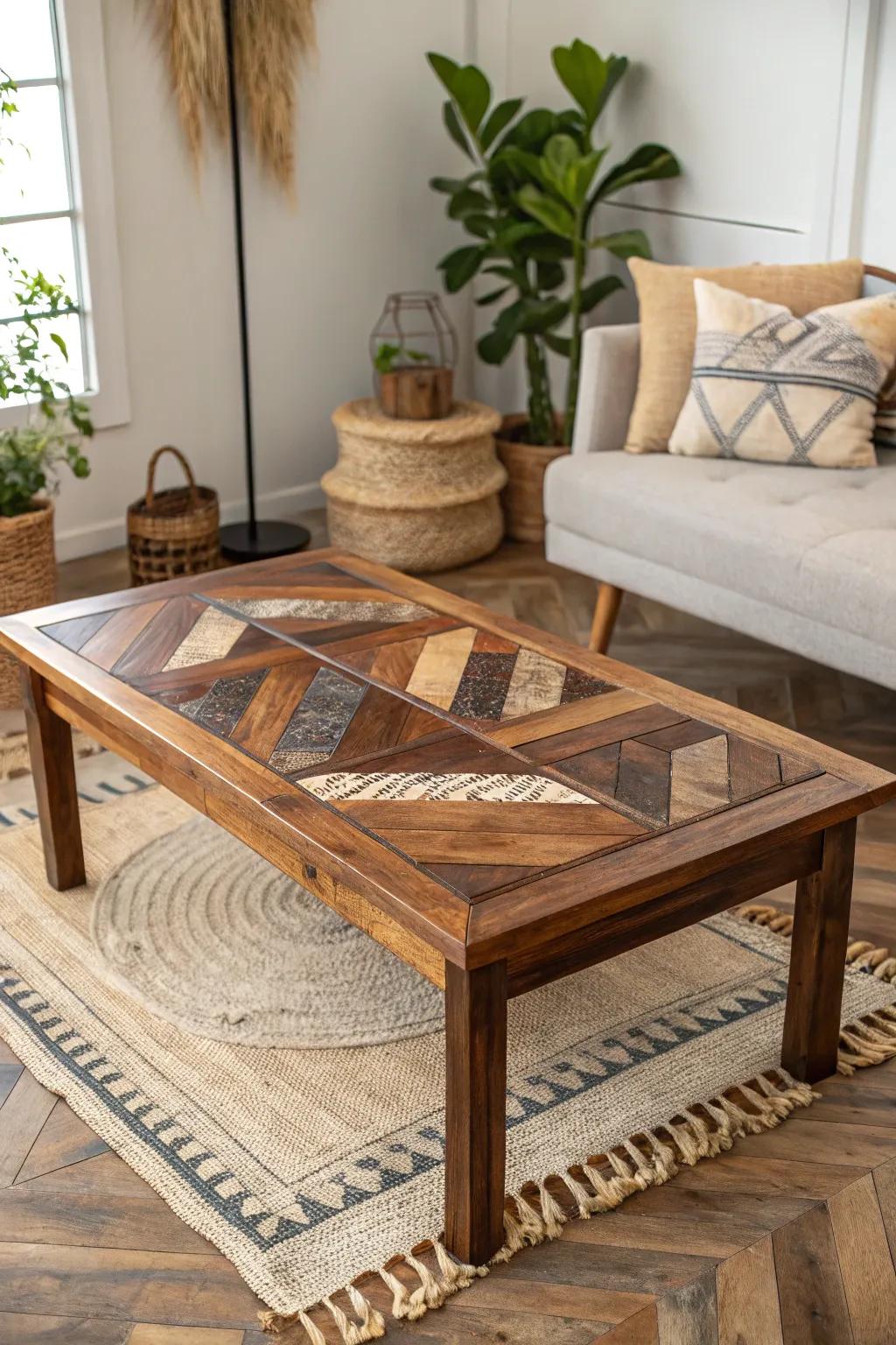 Organic Patchwork: A sensational amalgamation involving countryside charm including contemporary elegance incorporating this epoxy resin lumber coffee table masterpiece.