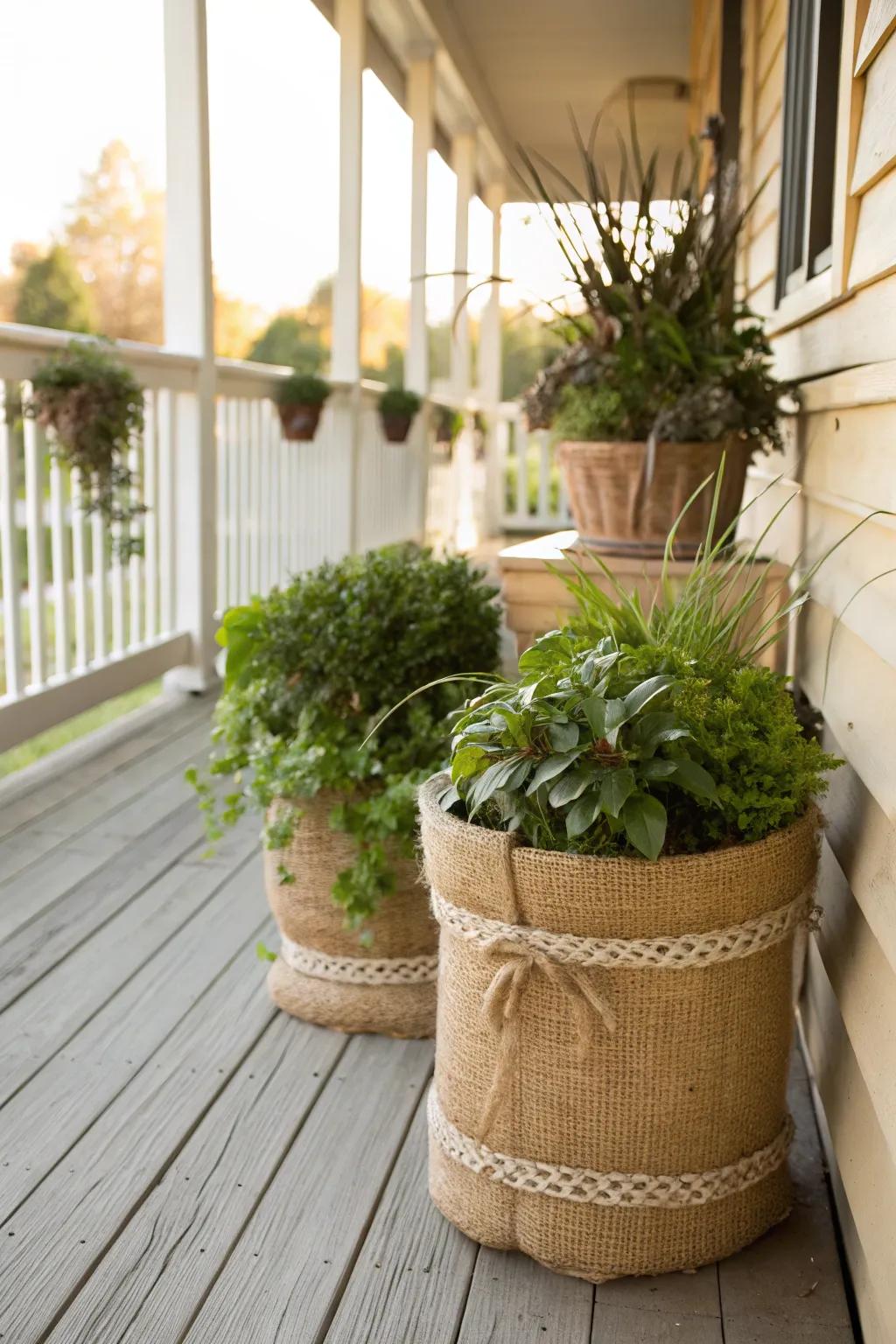 Coarse cloth ushers in a countryside facet to your fall veranda adornment.