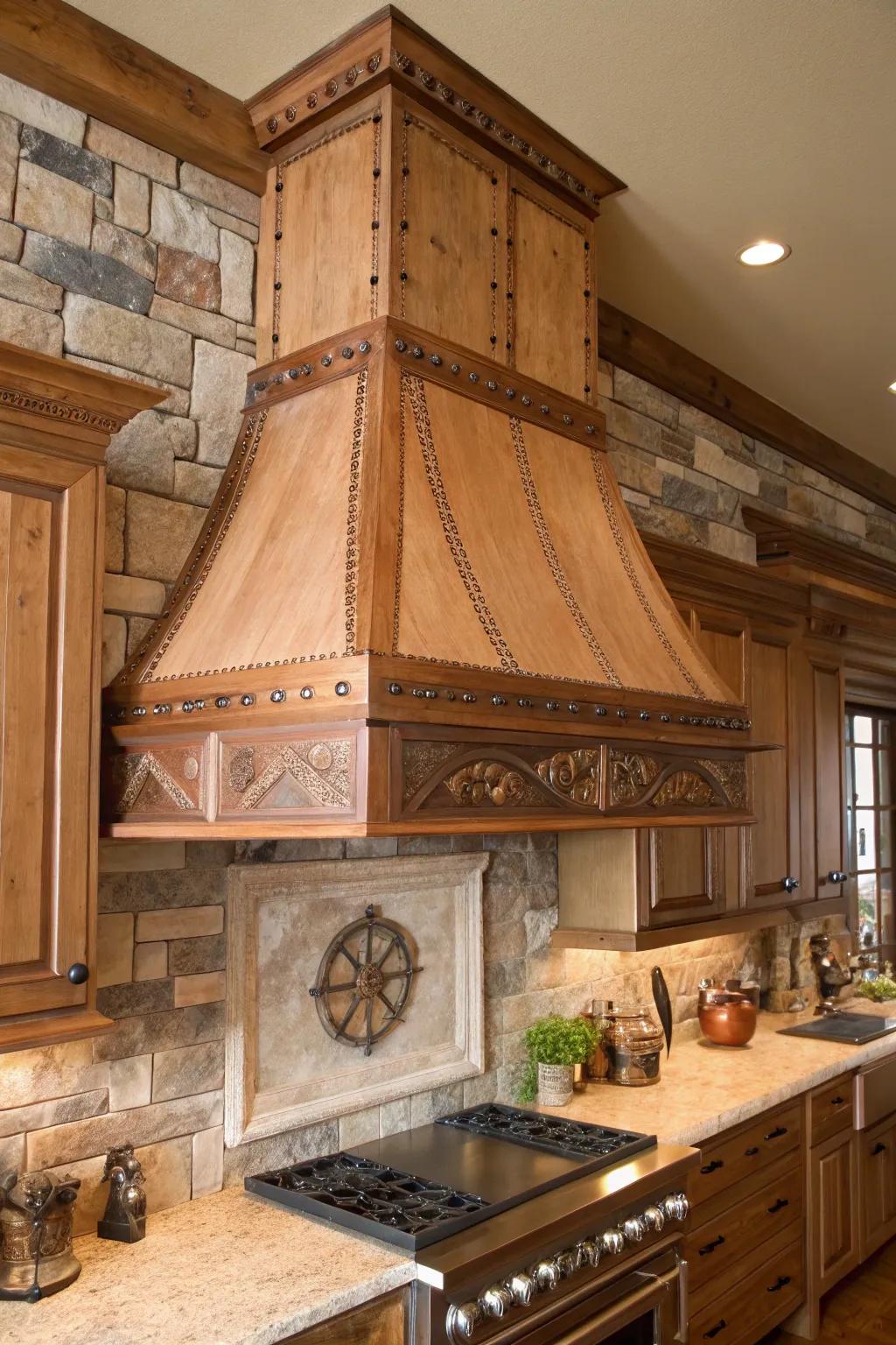 Copper and wood fusion fashions a warm, countryside centerpiece.