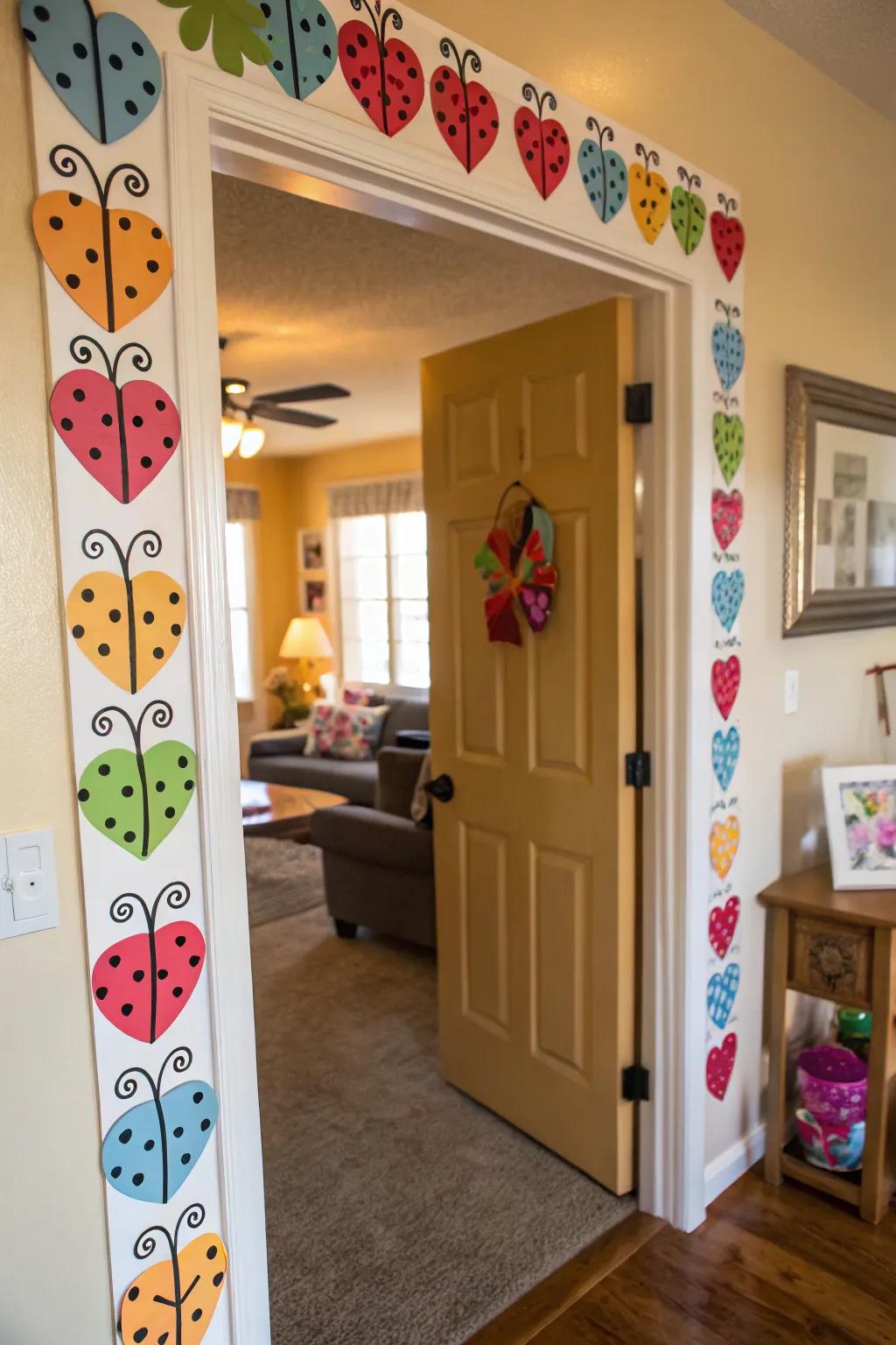 Whimsical affection insect cutouts for a playful entrance.