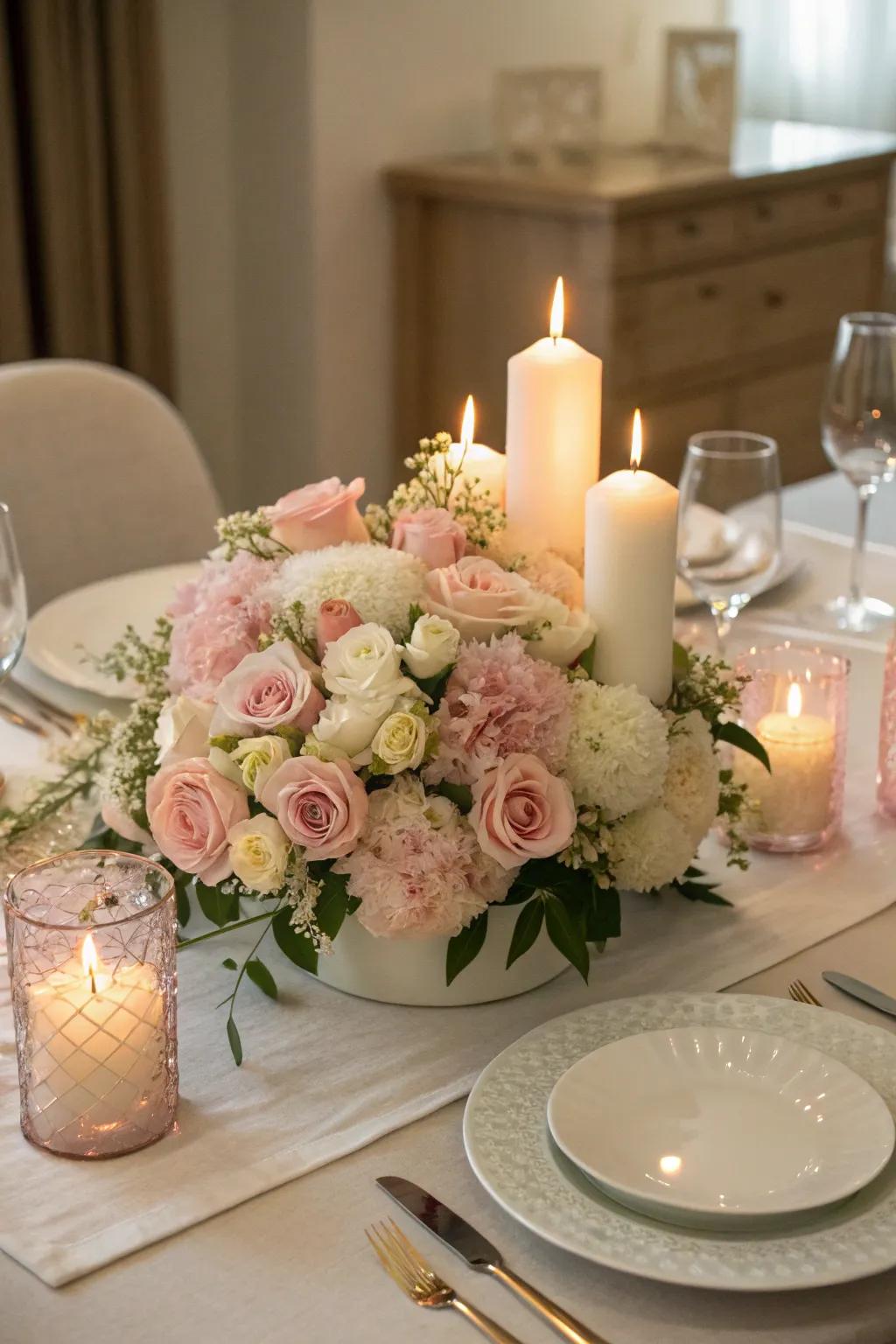 A loving candlelit floral design.