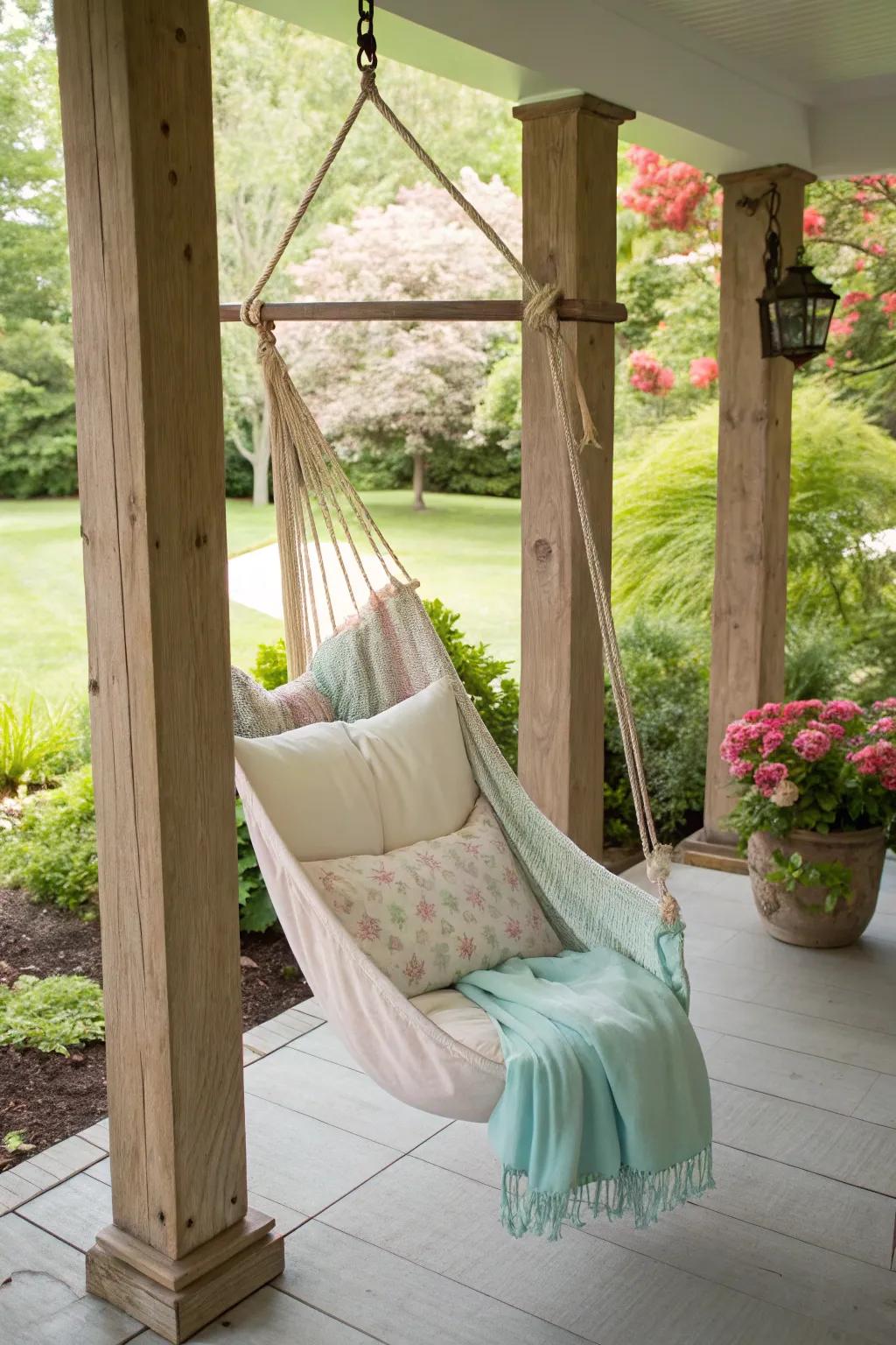 Unwind in elegance with a hammock-inspired swing.