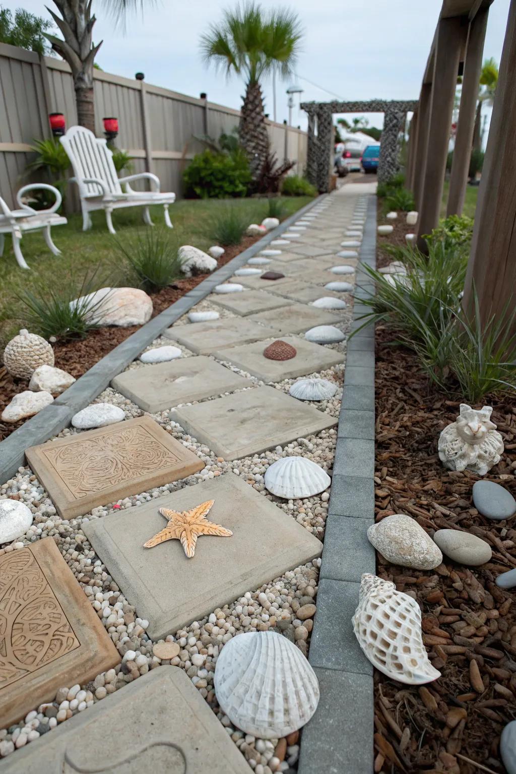 Shore stone blocks add coastal charm and texture to your walkway.