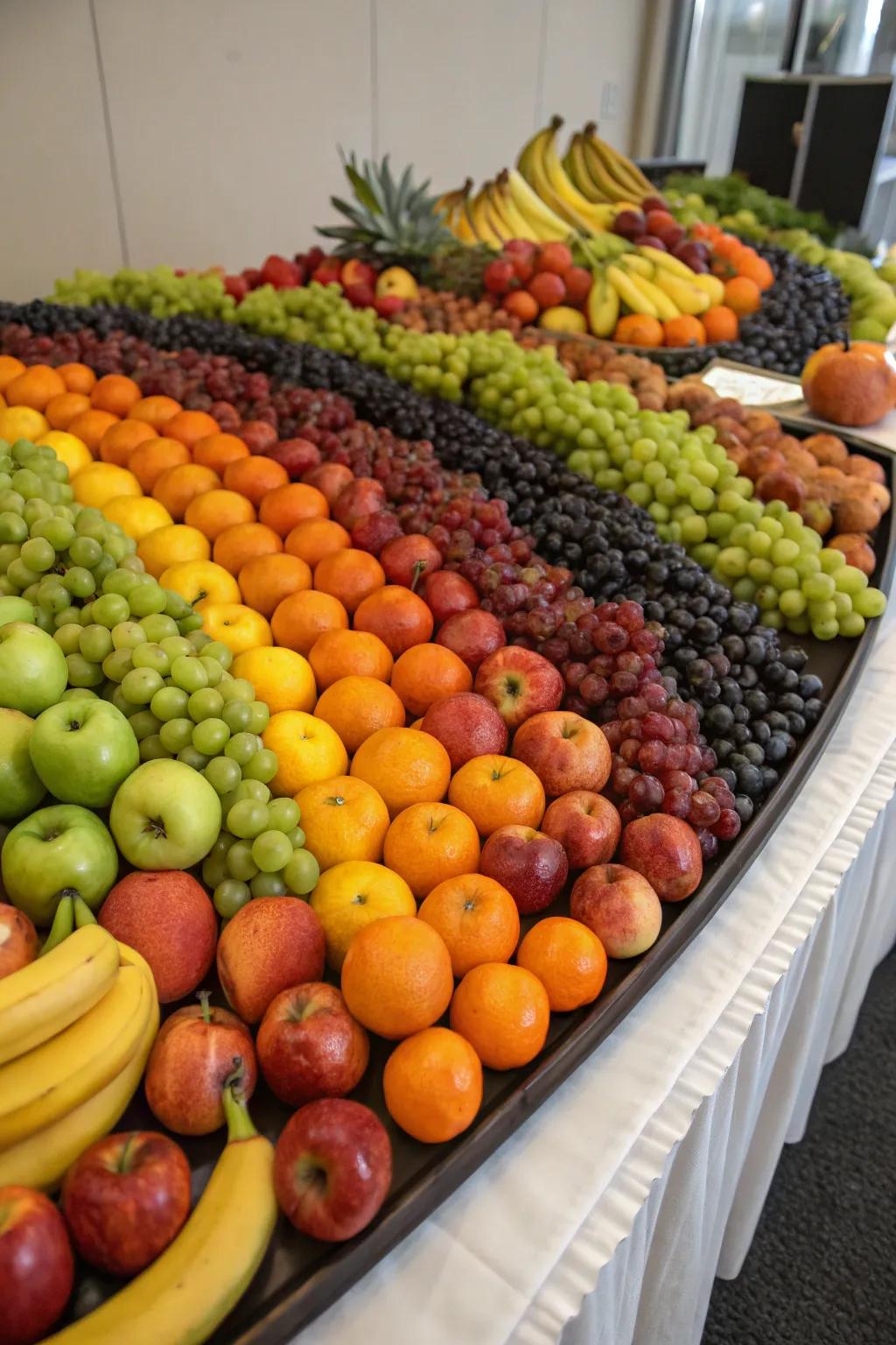 A palatable art fruit tray exhibiting creative presentation.