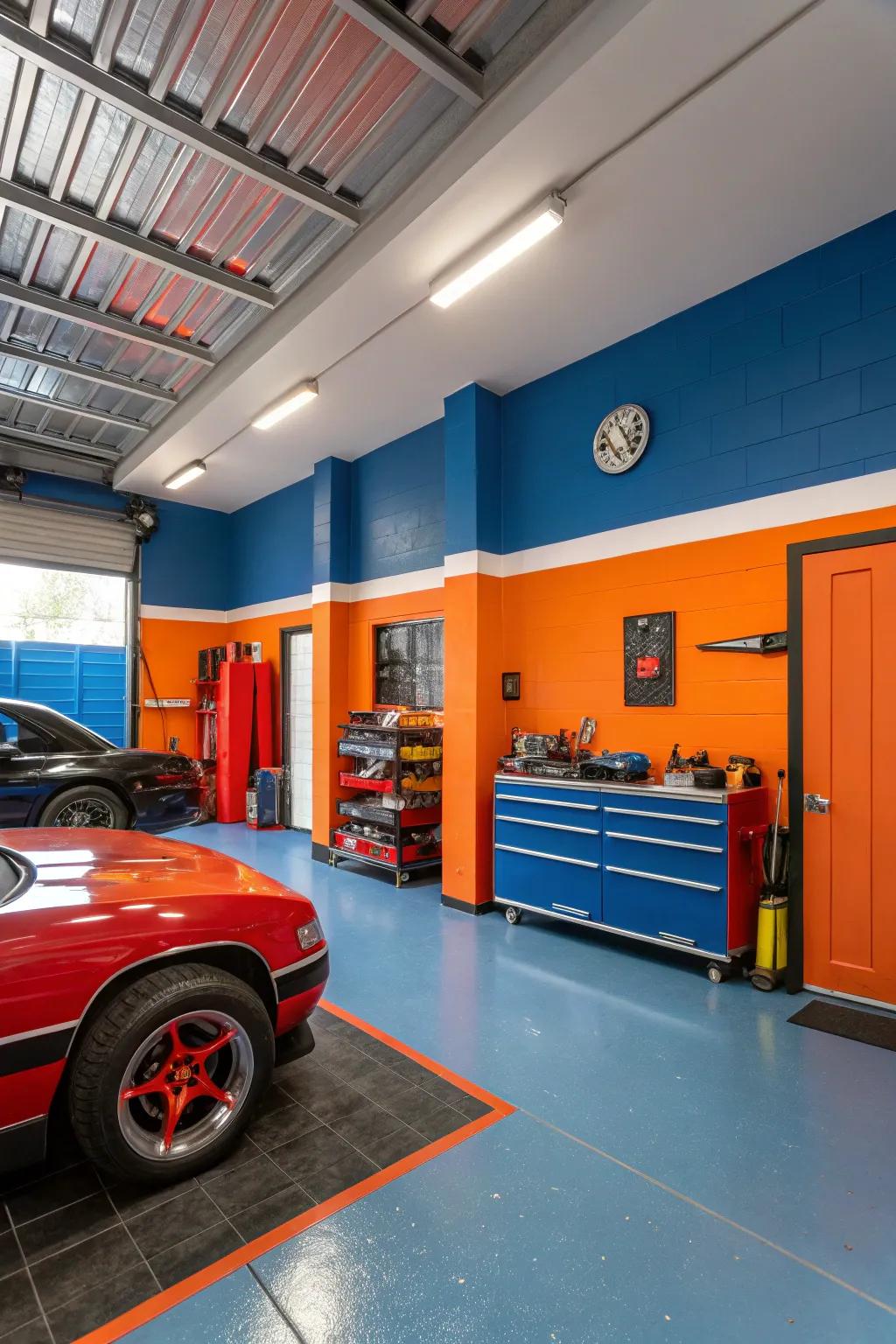 Bold color palettes make the garage visually striking and energetic.