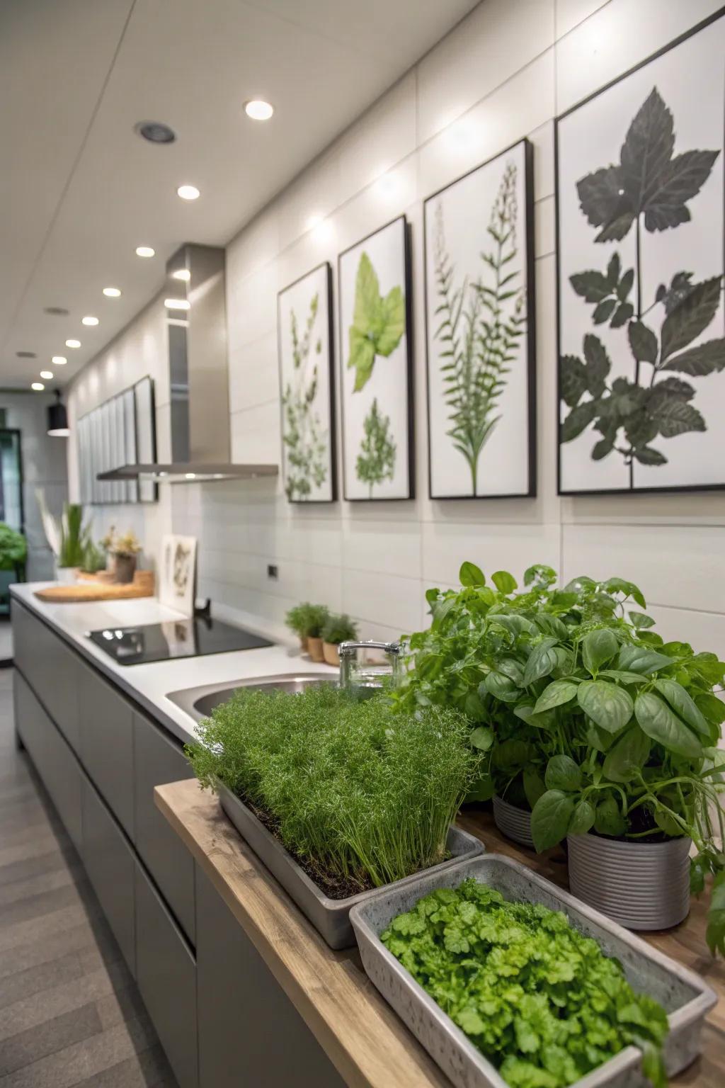 Foliage accents in the cooking area fashion a revitalizing and welcoming space.