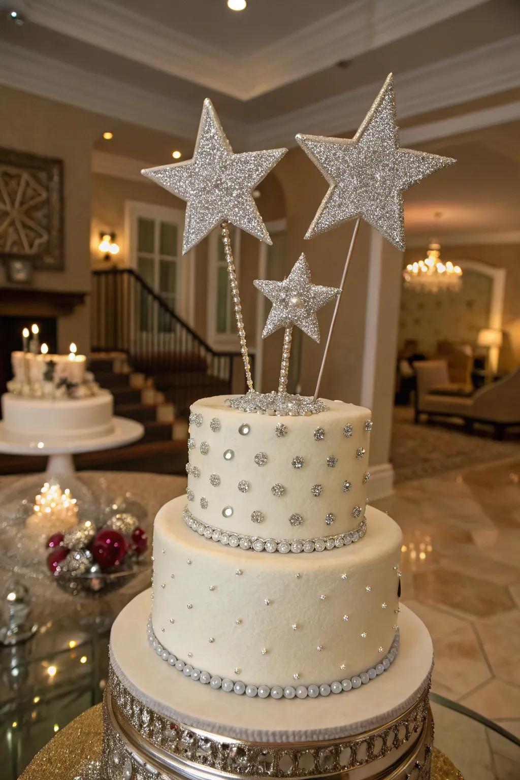 Glamorous toppers add a glittering finish to this Hollywood cake.