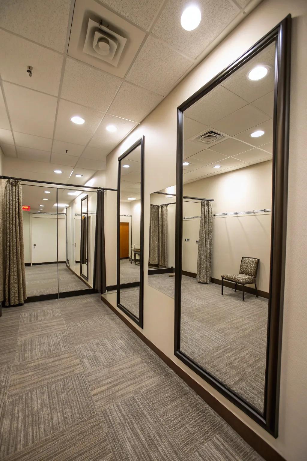 Mirrors used to expand the visual space of a room.