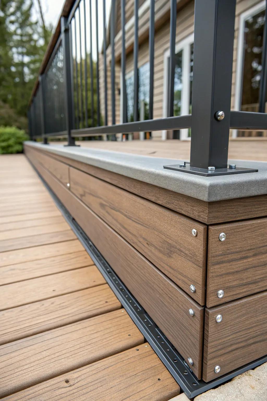 The fusion of different materials results in a textured and distinct skirting design.