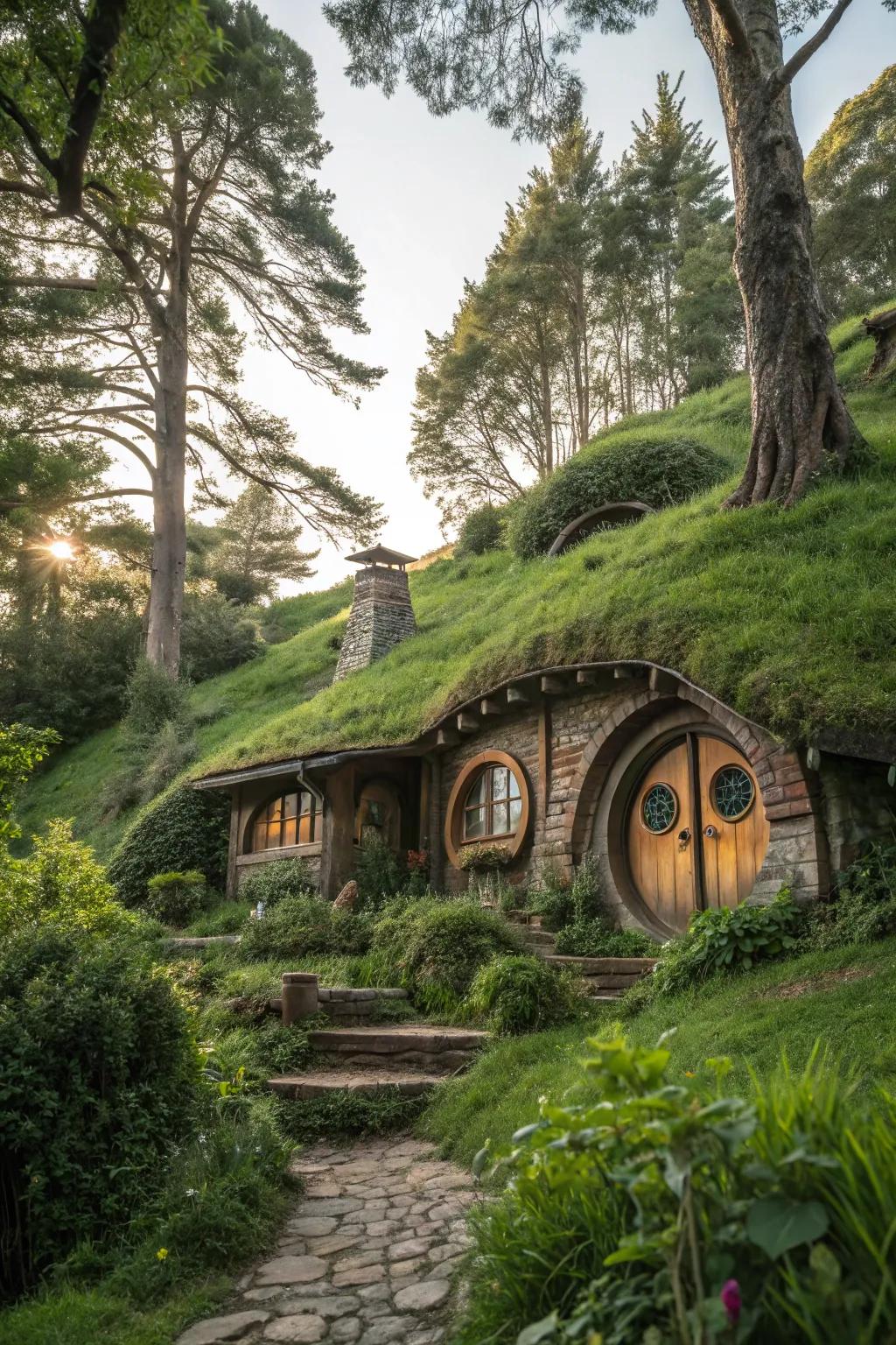 A whimsical rustic-style home nestled in the heart of the forest.