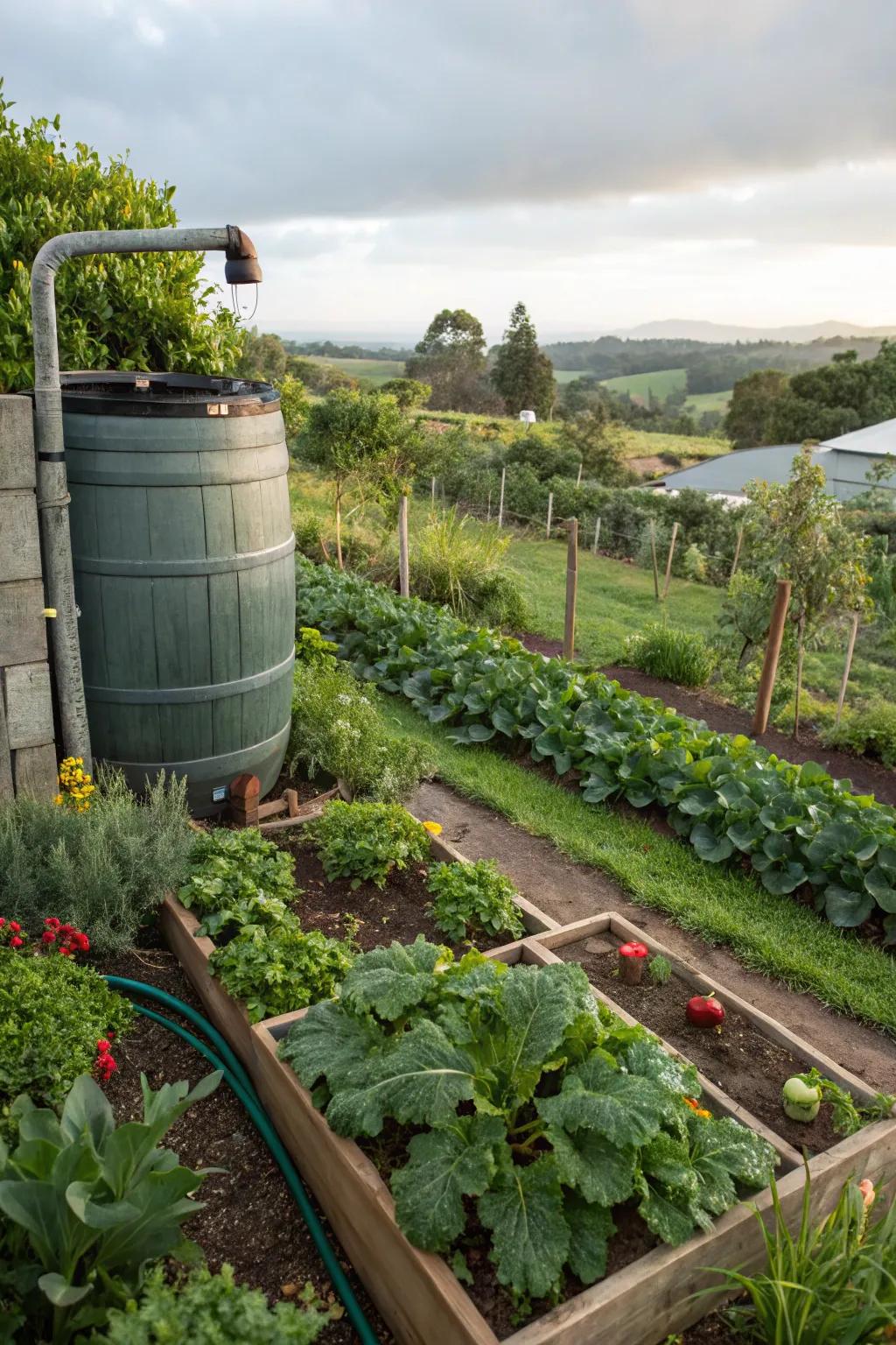 Rainwater collection pairs eco-friendliness with practicality.