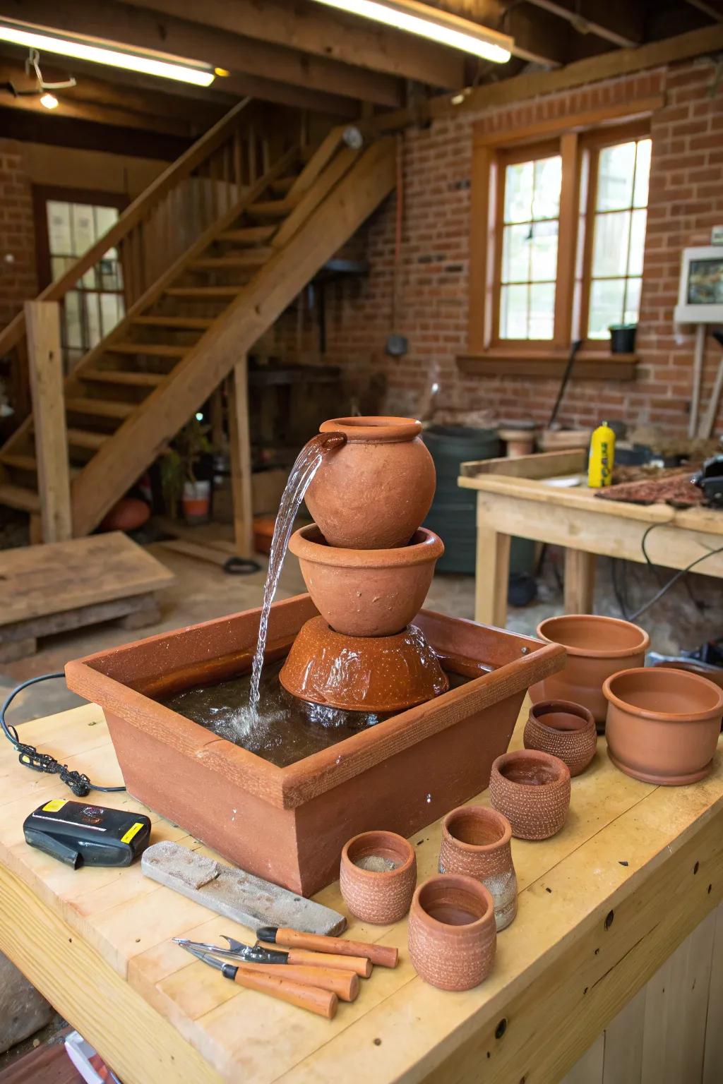 DIY terracotta fountains offer charm and personal creativity.