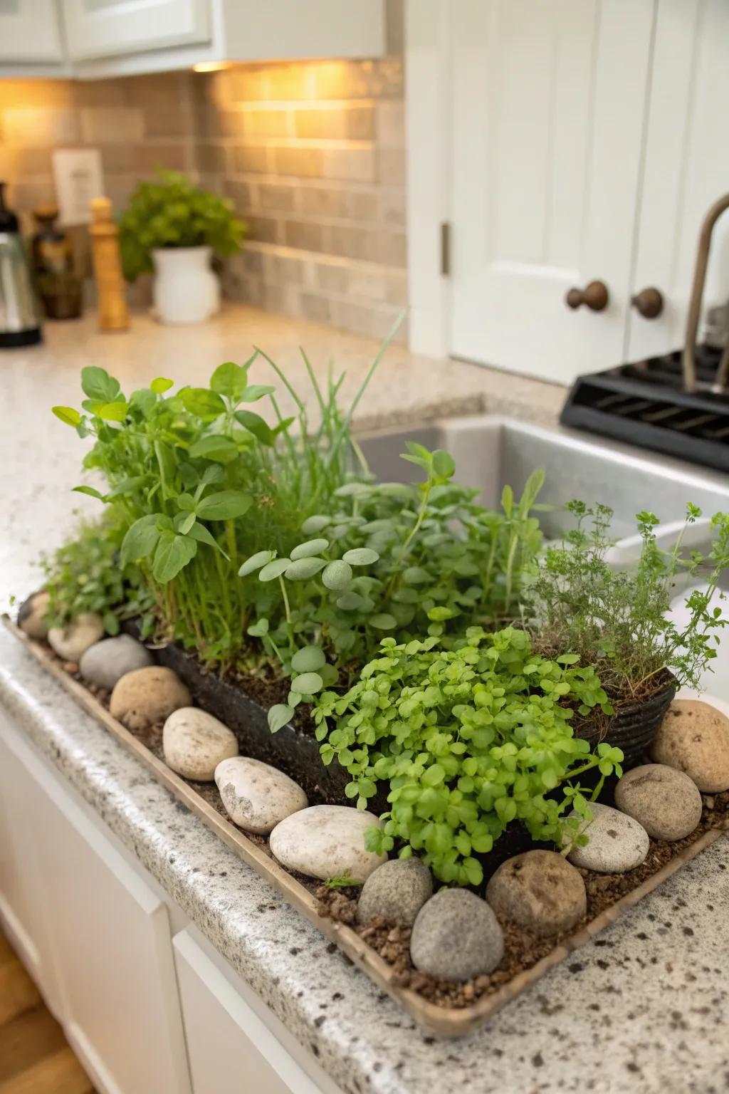 An edible stone arrangement presents a blend of practicality and appeal.
