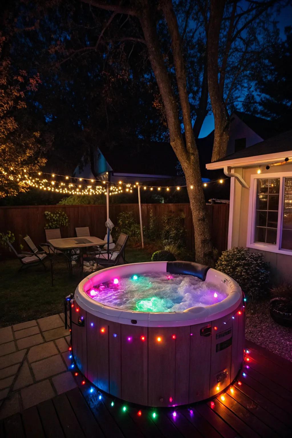 Unconventional illumination transmutes the spa into a vibrant oasis.