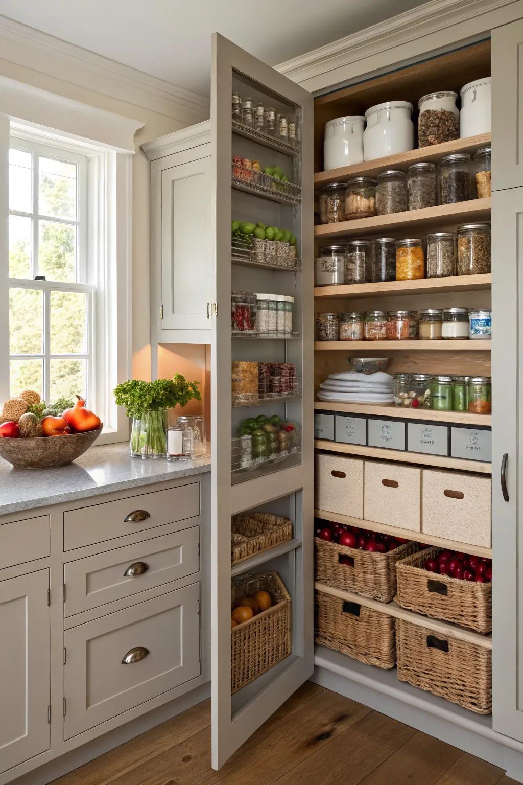 A mix of storage choices gives both display and hiding.