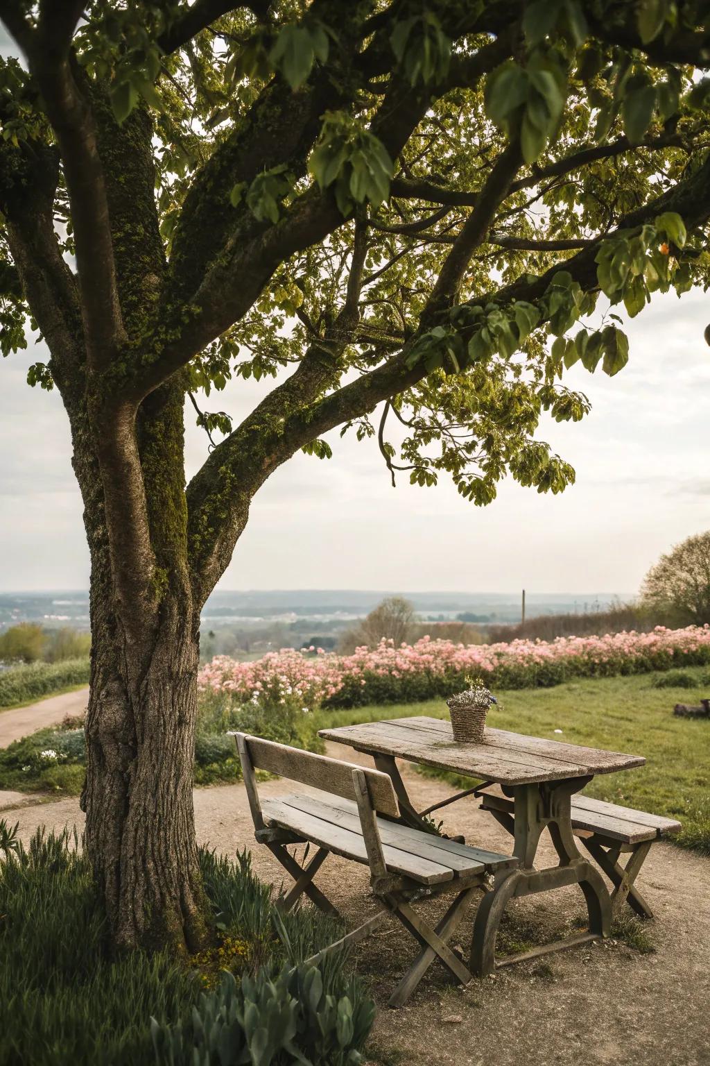 A lounging space encourages you to unwind and appreciate the garden's beauty.