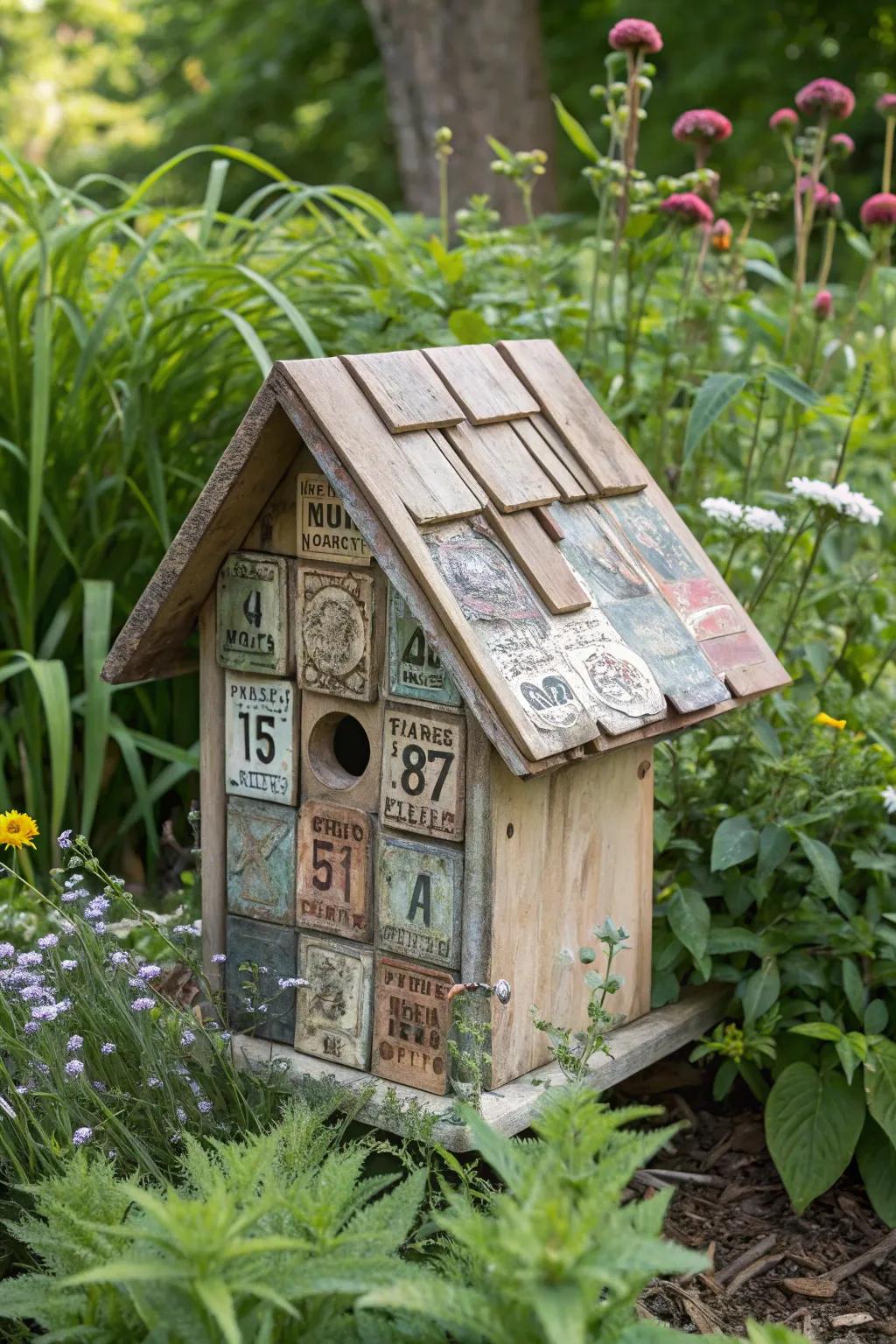 With a registration plate birdhouse, you can add charm to your garden.