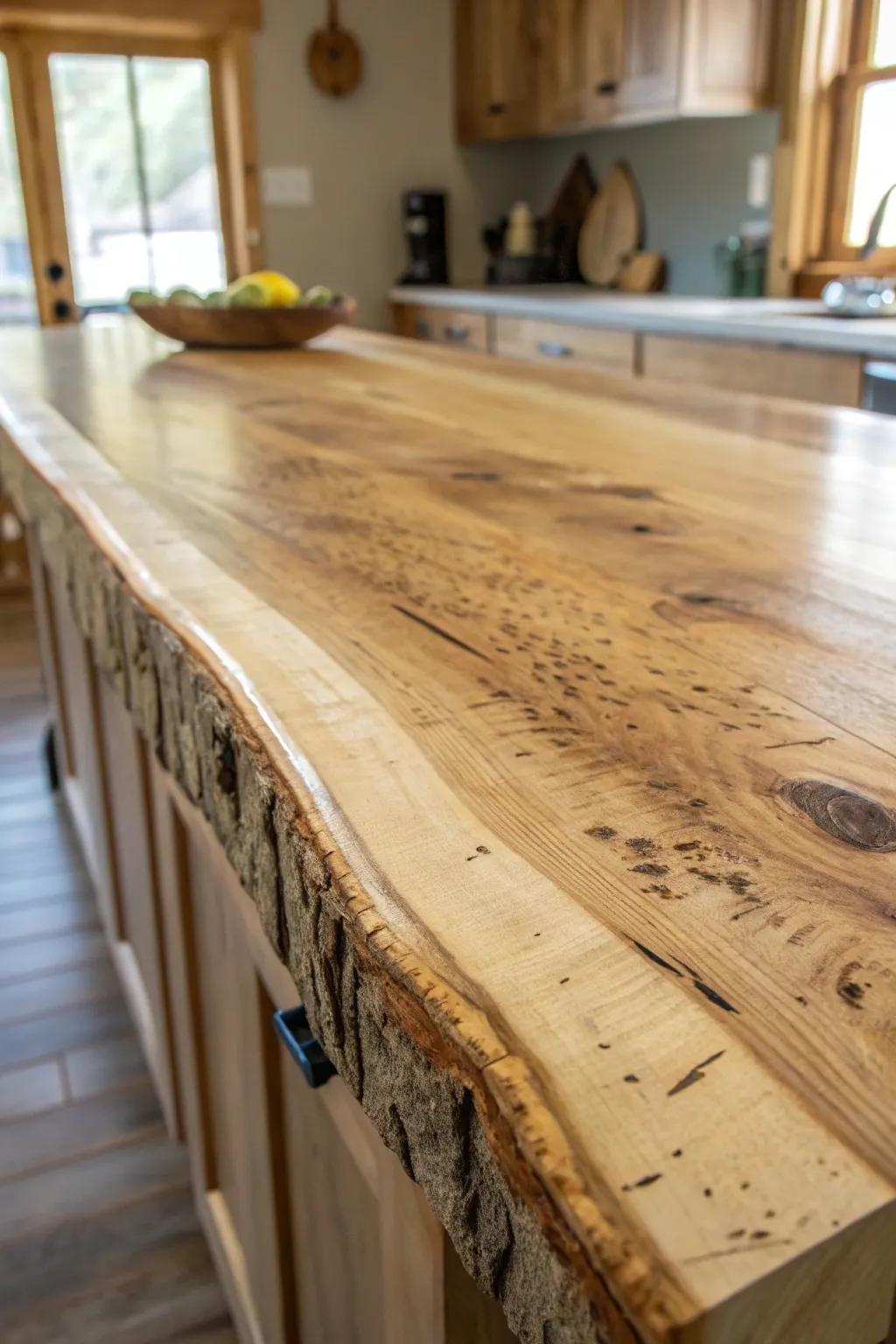 Embracing the organic flaws that enhance personality to a natural-edge worktop.