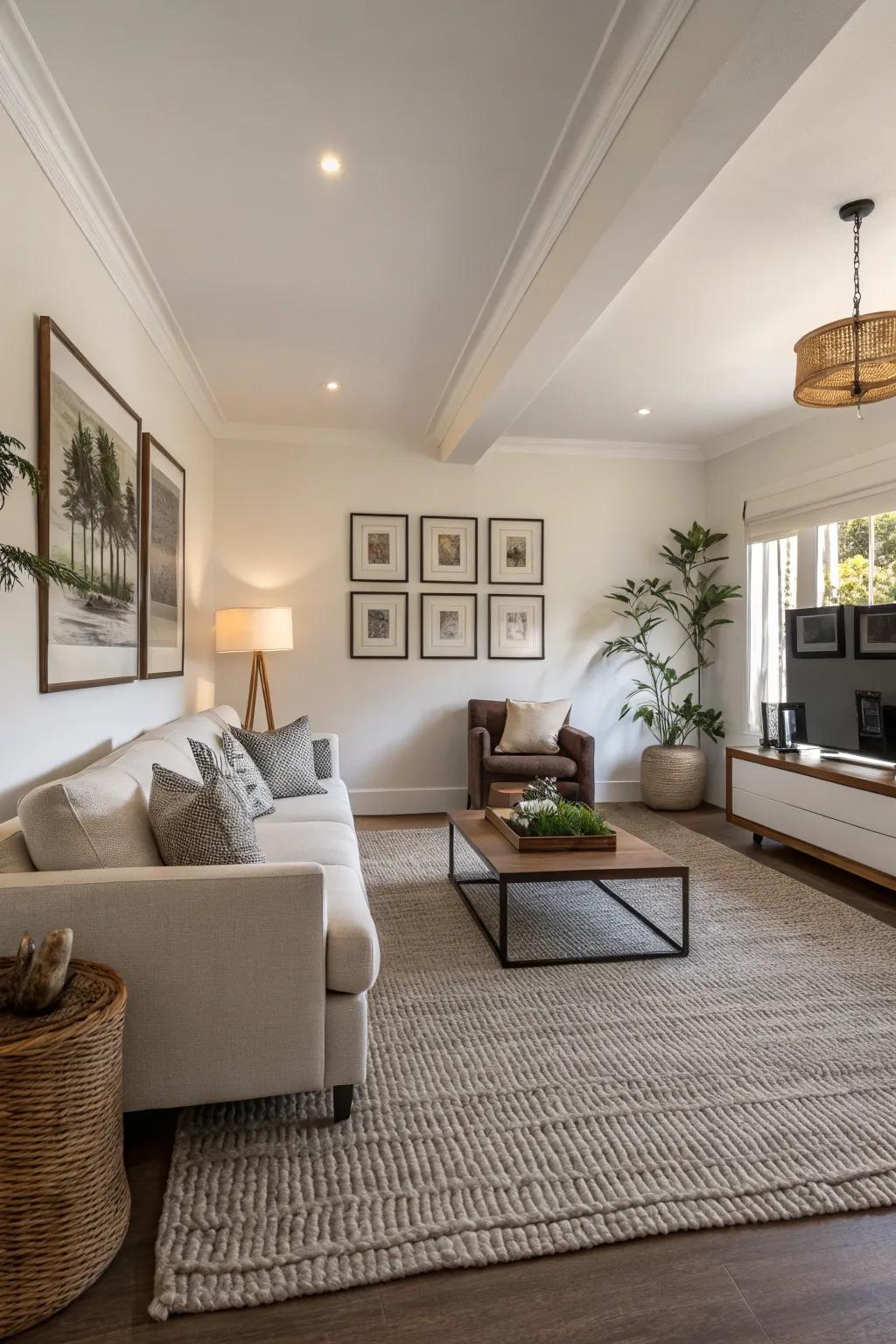 Monochrome floor coverings offer a sleek and elegant finish.