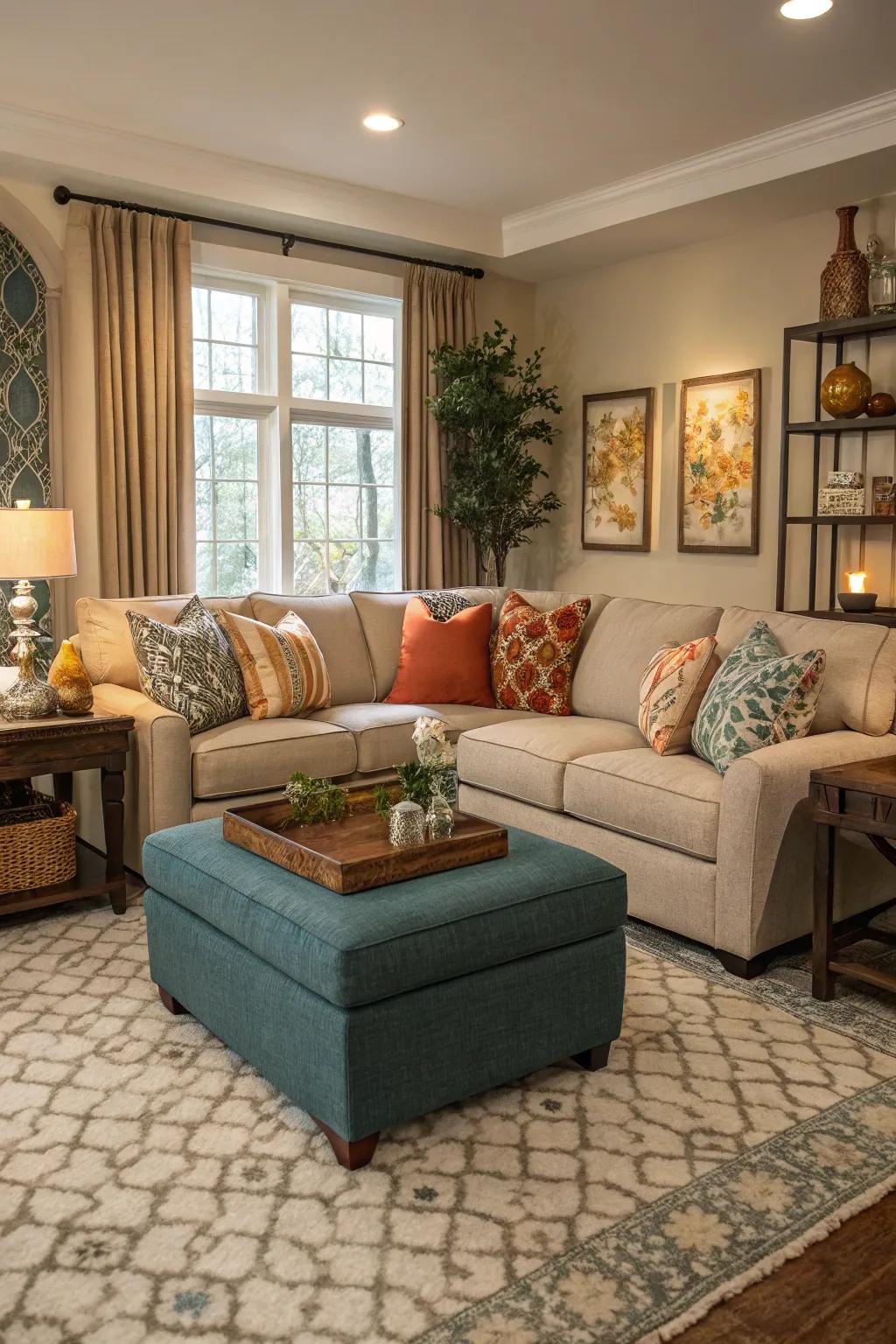 Complementary hues create a harmonious and cohesive look.
