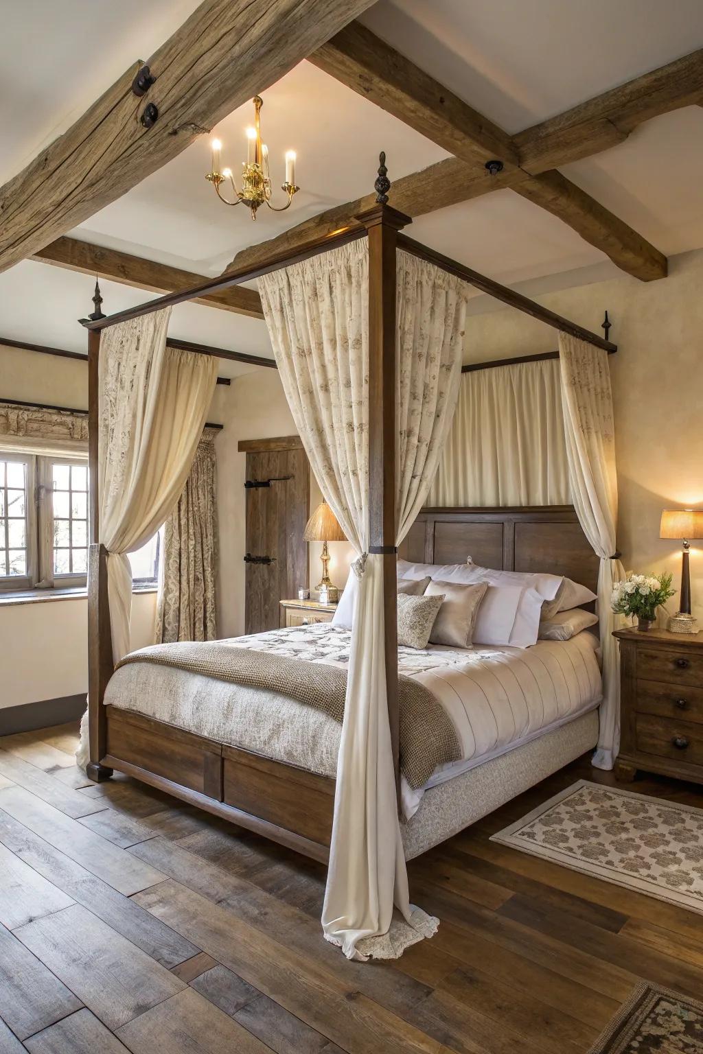 Opulence and sophistication emphasized through a refined canopy bed