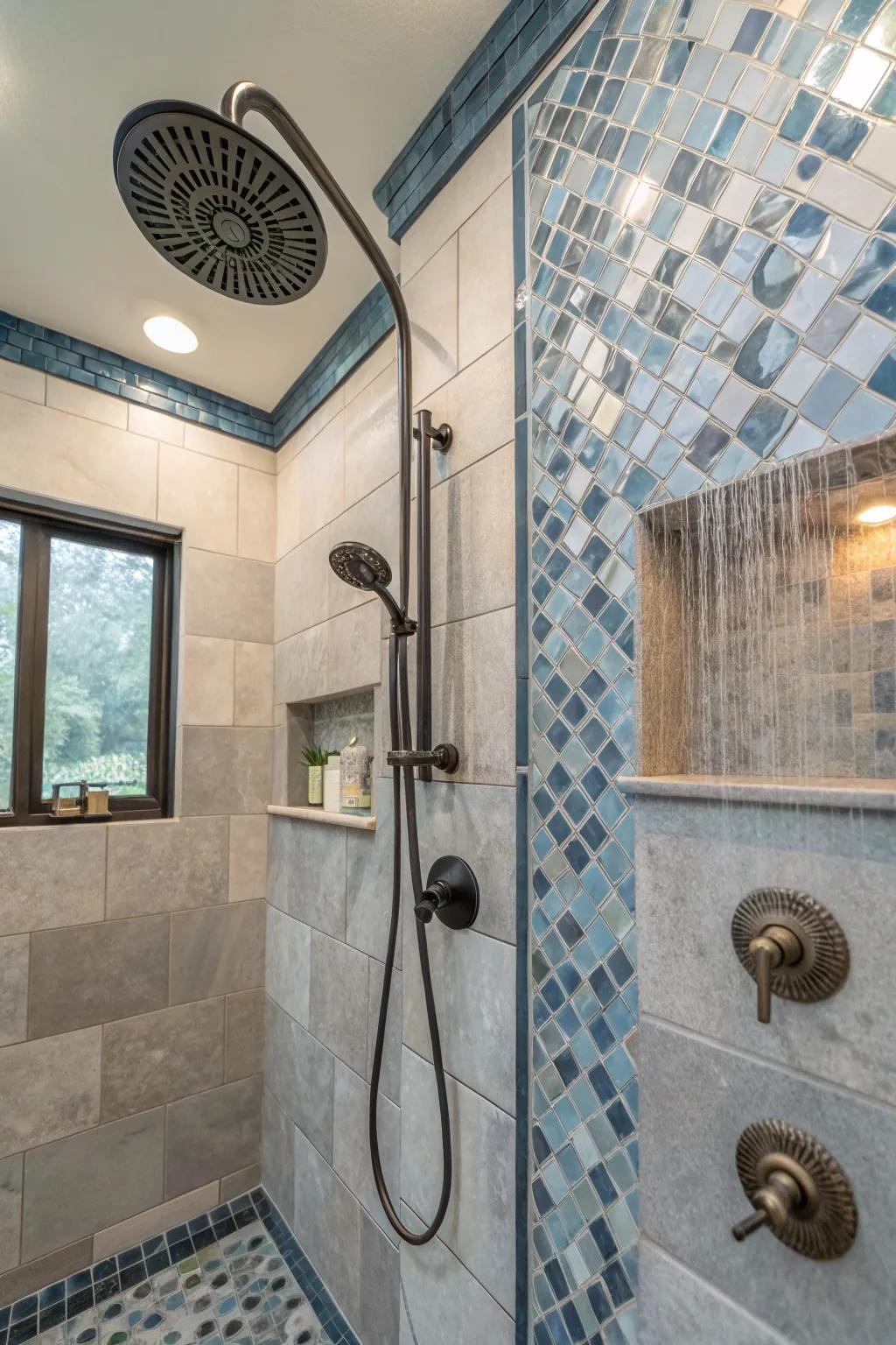 Artistic aspects add personality and flair to your shower.