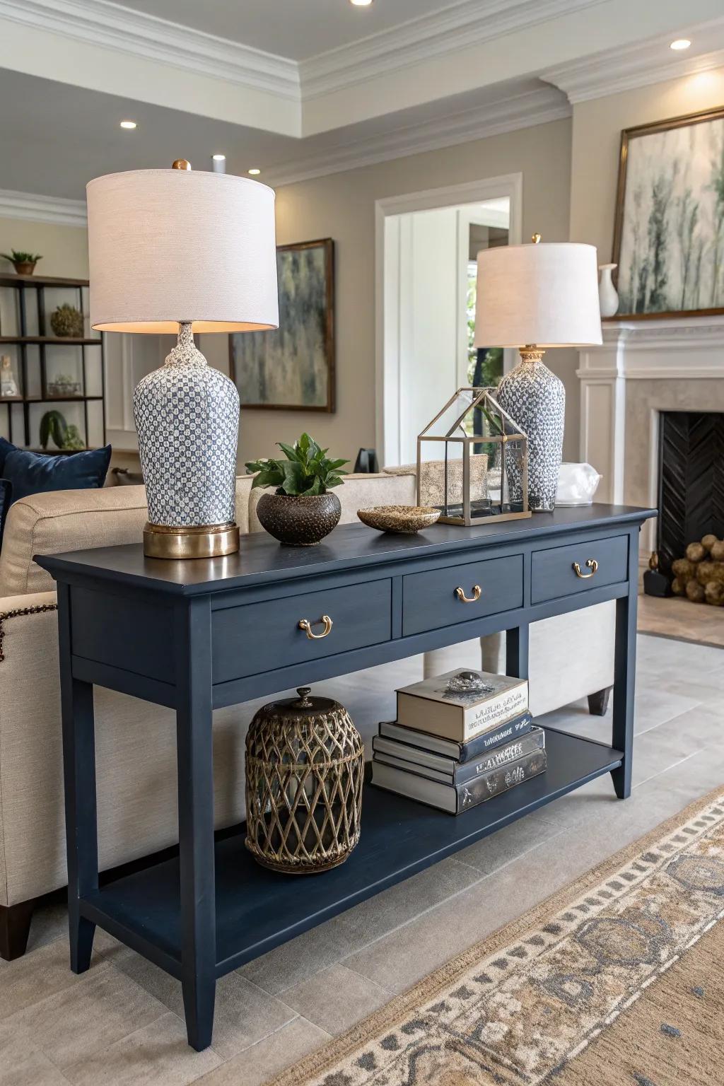 Unexpected dark elements add a unique touch.