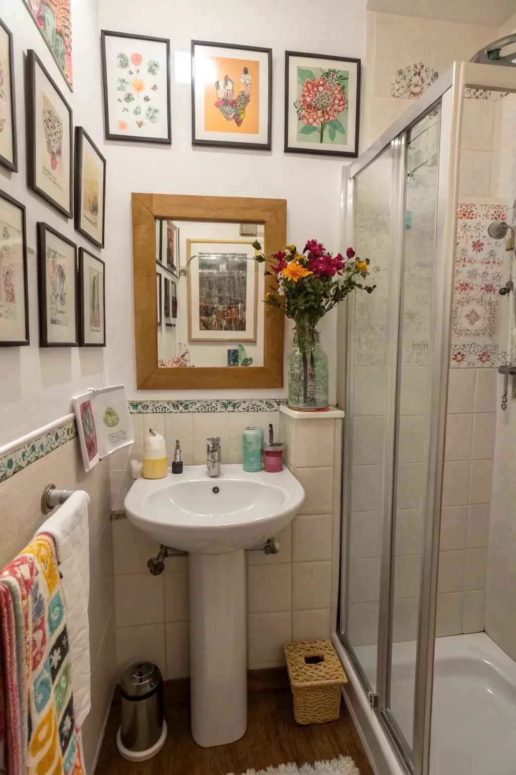 Art and finishing touches personalize this compact bathroom.