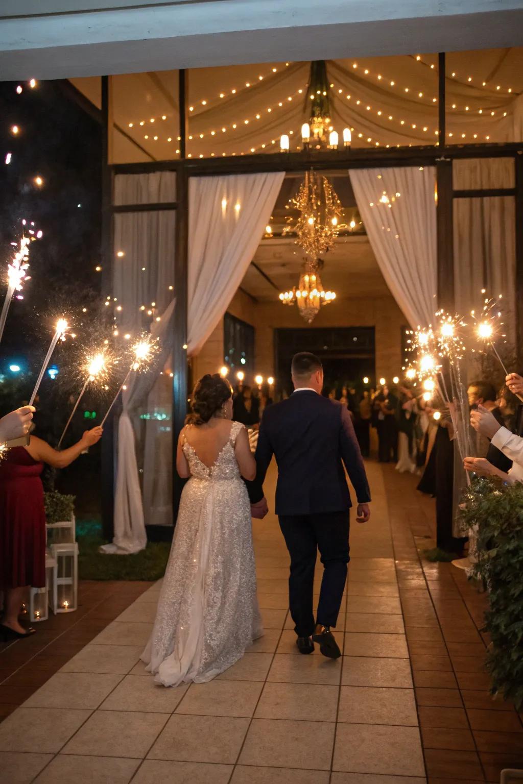 A stylish exit with sparklers creates a memorable send-off.