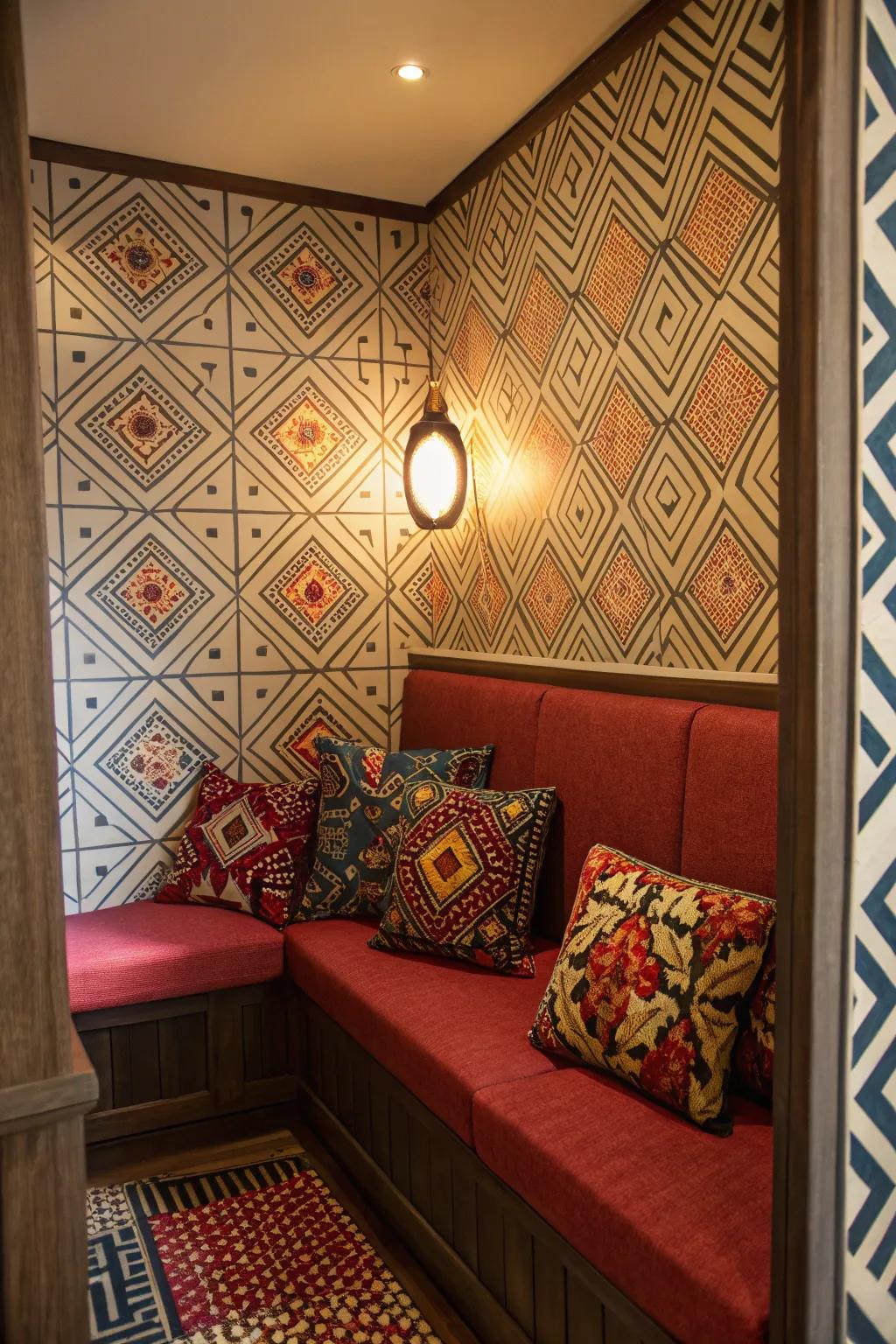 A vibrant nook showcasing striking patterns that energize the area.